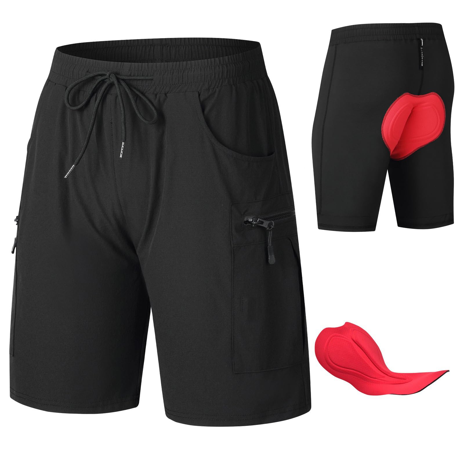 Uomo Pantaloncini Da Ciclismo Con Gel 4D, Elasticizzati Pantaloncini MTB Asciugatura Rapida Pantaloni Mountain Bike Leggeri Pantaloncino Cargo Vestibilità Ampia Pantaloncino Lavoro