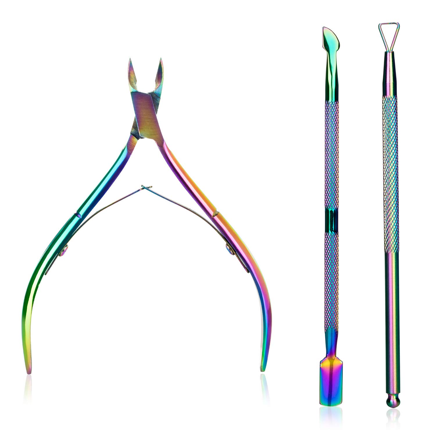 Empujador Cuticulas y Alicates Cortaúñas, Levantador de Cutícula Removedor de Cutícula de Acero Inoxidable y Herramienta de Belleza Cortador para Uñas de Dedos de Manos y Pies(Camaleón)