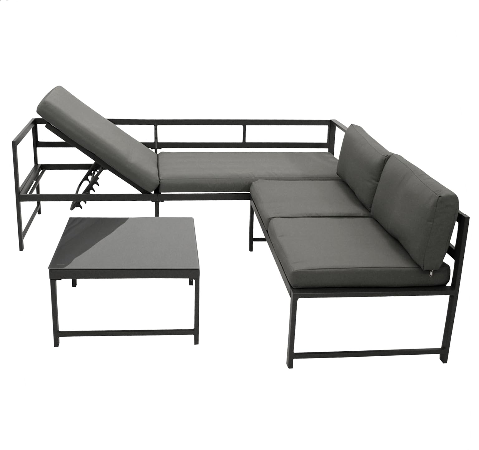 DEGAMO Funktions Eck- Loungeset Montana 192x188cm, Aluminiumgestell dunkelgrau, mit Verstellbarer Liegefunktion und Polstern grau, Outdoor wetterfest