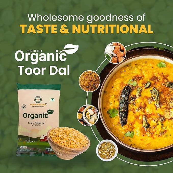 Green Blossom Organic Toor/Arhar Dal| Unpolished Split Pigeon Pea | Chemical-Free | 100% Vegan | Quality Pulses for Healthy Indian Cooking"- 10kg (1kg x Pack of 10) 3