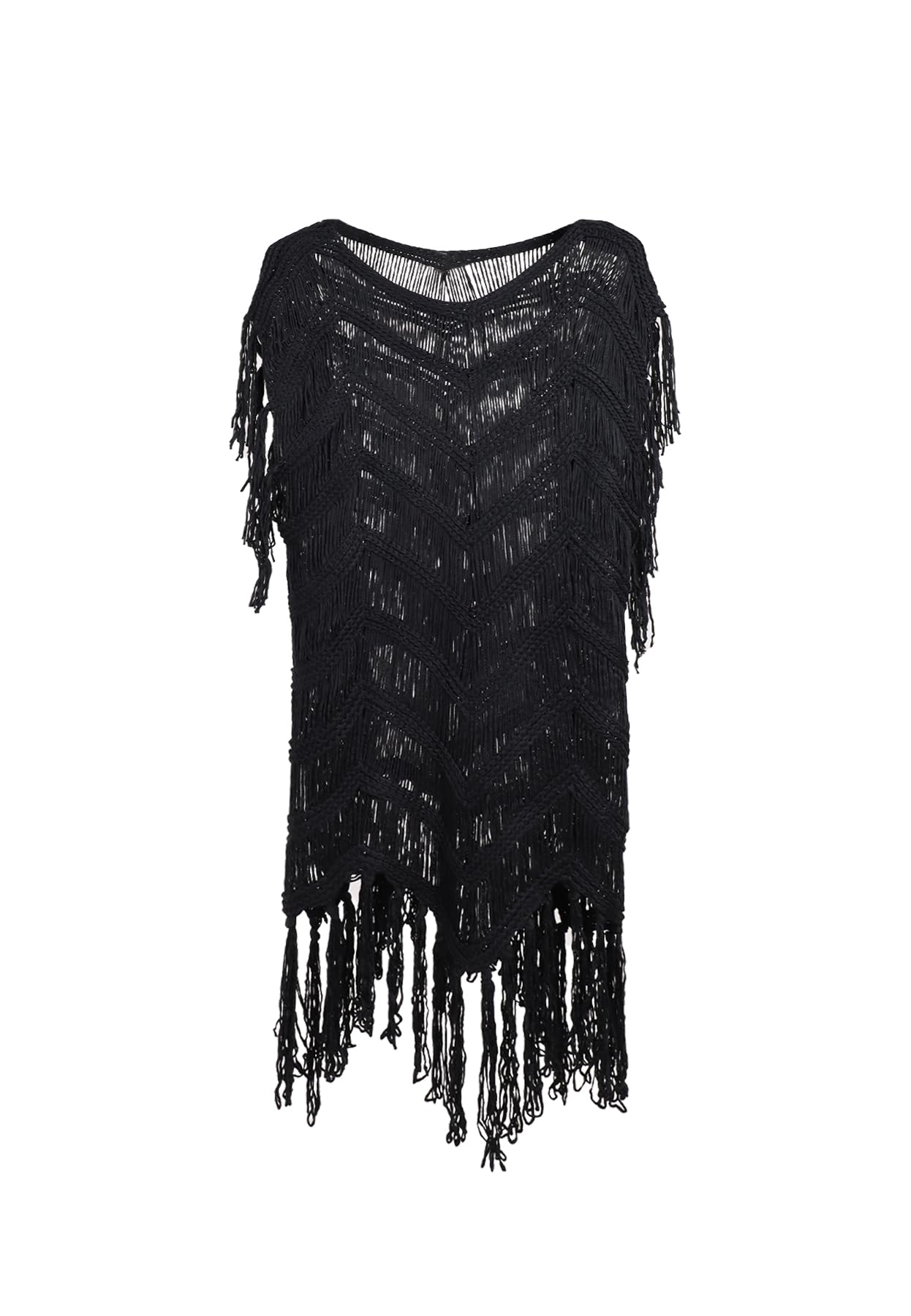 QUEEN HELENA Traje de baño transparente con flecos sin mangas vestido corto de verano mujer COM2