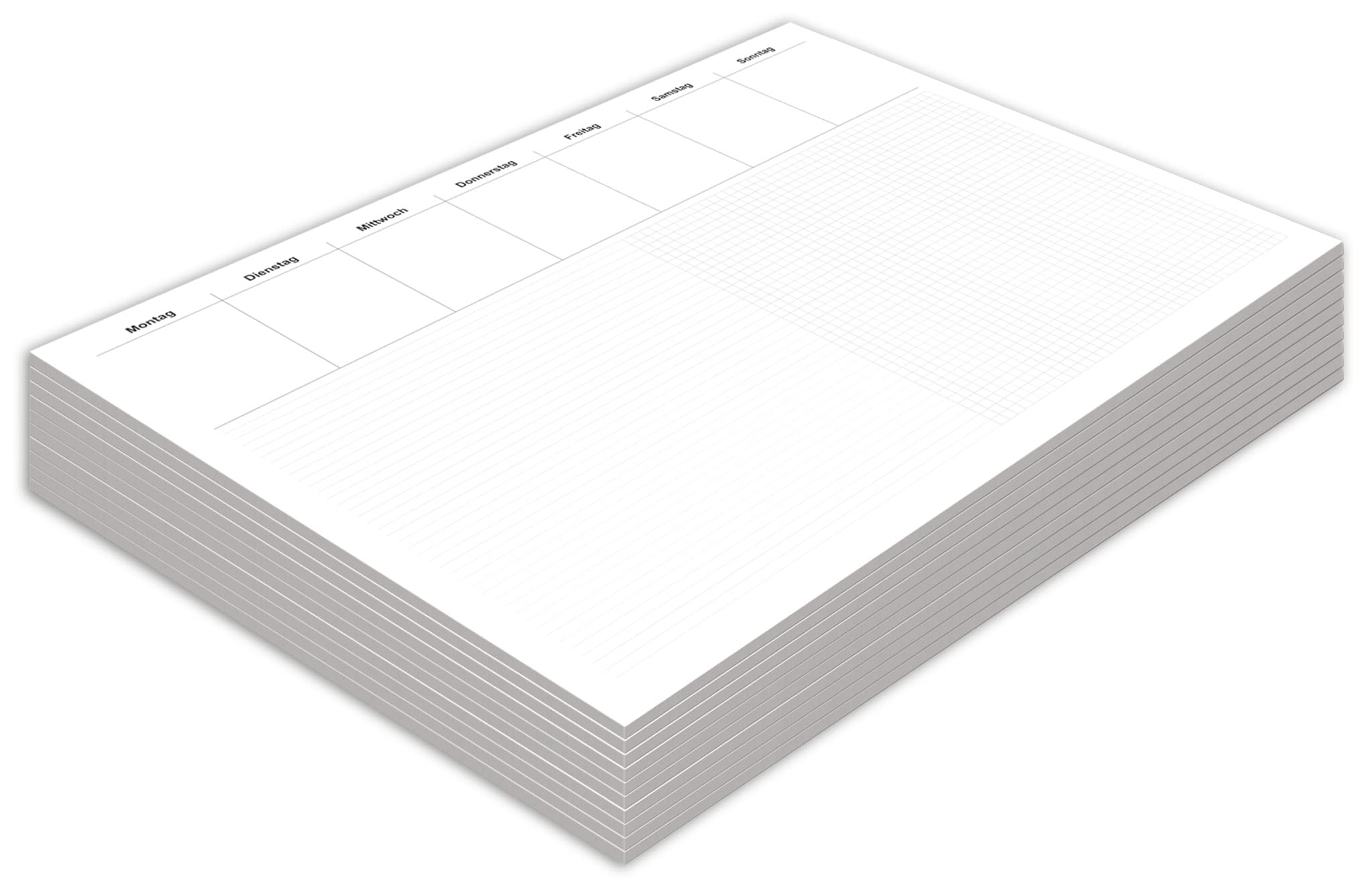 RNKVERLAG 46699-10 - Schreibtischunterlage Office, 600 x 420 mm, 10 Stück je 20 Blatt, mit 7 Wochentagsfeldern, Liniert & Kariert