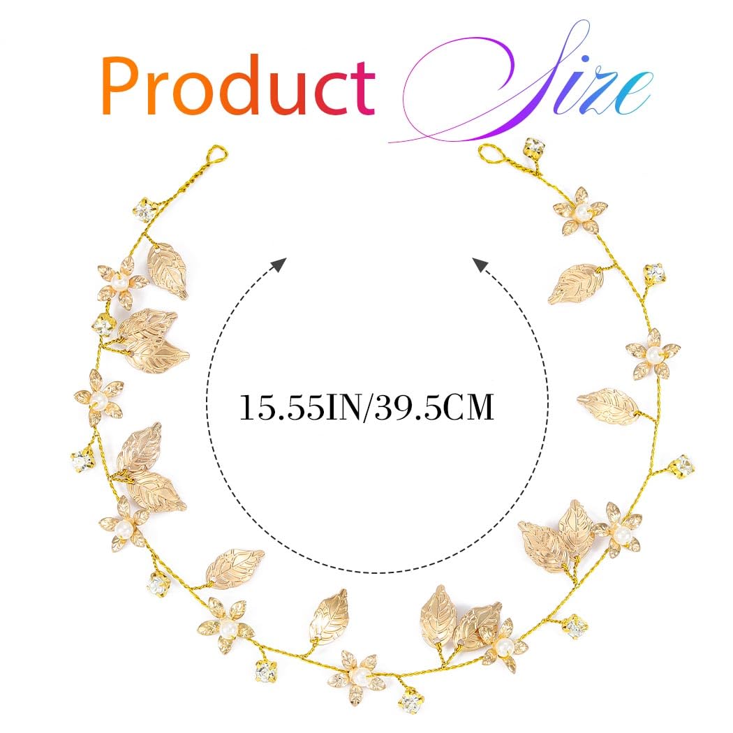 Yean Cerchietto per capelli da sposa con foglie dorate, accessori da sposa per donne (oro)