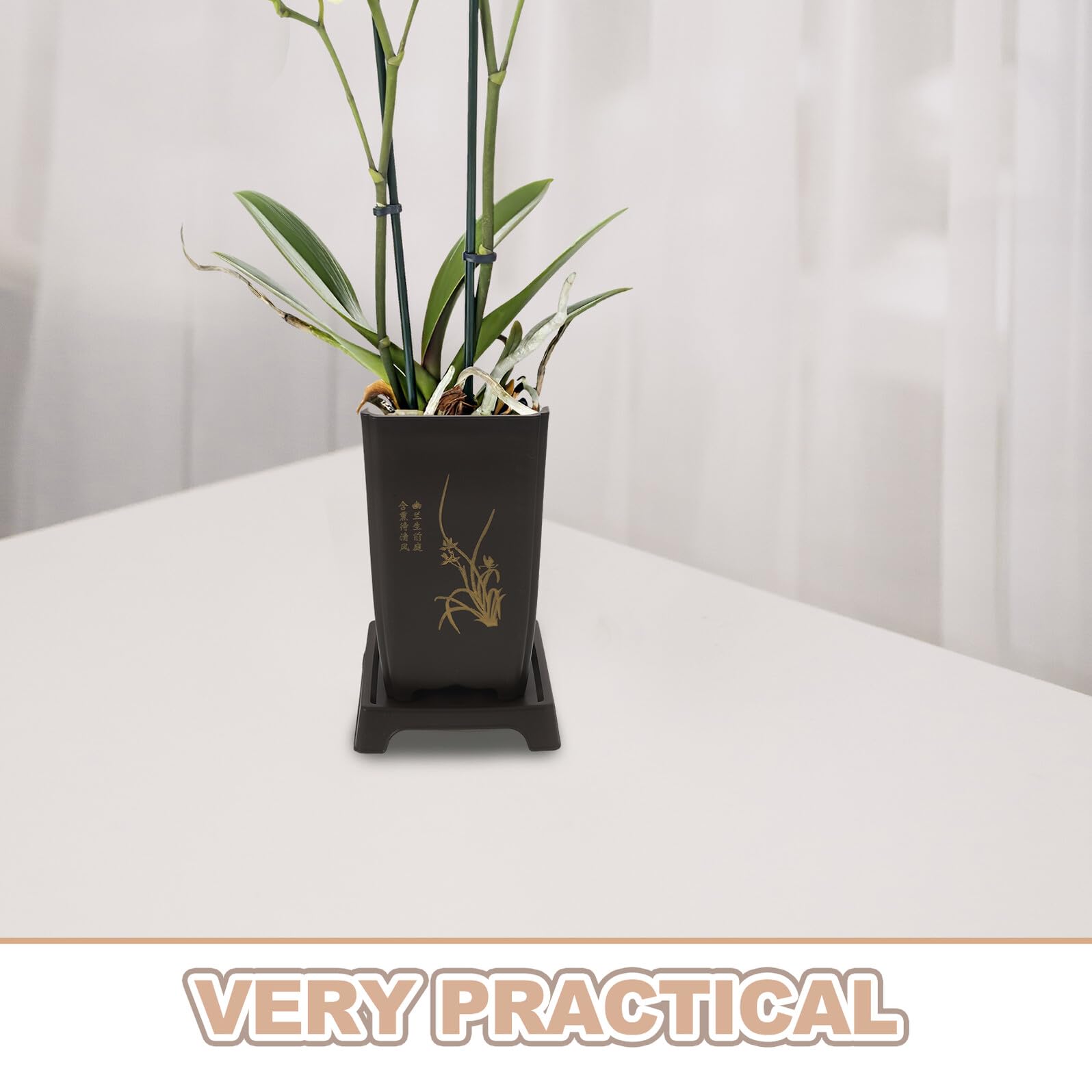 Didiseaon Lot de 4 Pots pour Orchidées en Plastique Épais Pots Carrés Profonds et Respirants avec Drainage Jardinières Décoratives pour Succulentes et Bonsaïs Usage Intérieur et