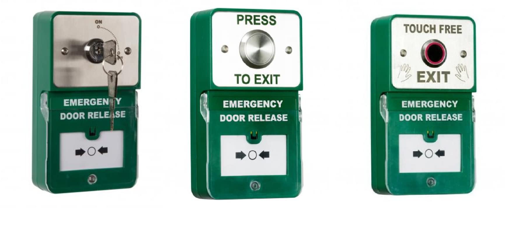 RGL Combined Dual Unit - Latching Key Switch, Touch Free Button, Press To Exit With Emergency Door Release Button (Call Point) with Resettable Plastic Window (Press To Exit and Call Point)
