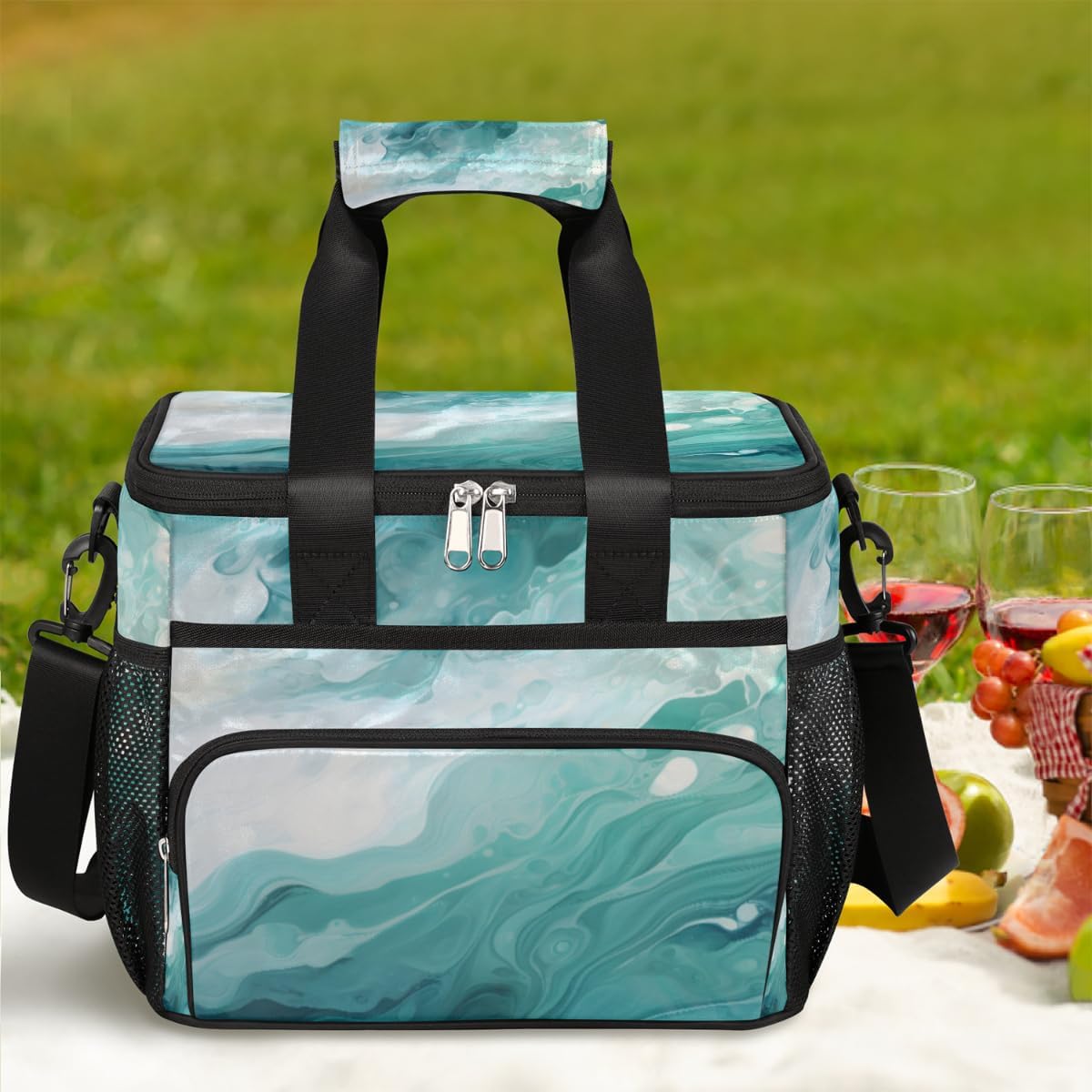 Liquid Texture Insulated Picnic Backpack Lunch Box for Women Men Picnic Basket Tote Lunch Bag Picnic Bag Portable Lunch Bags for Picnic, Beach, Work, Trip,Office, Camp Marbling Pattern