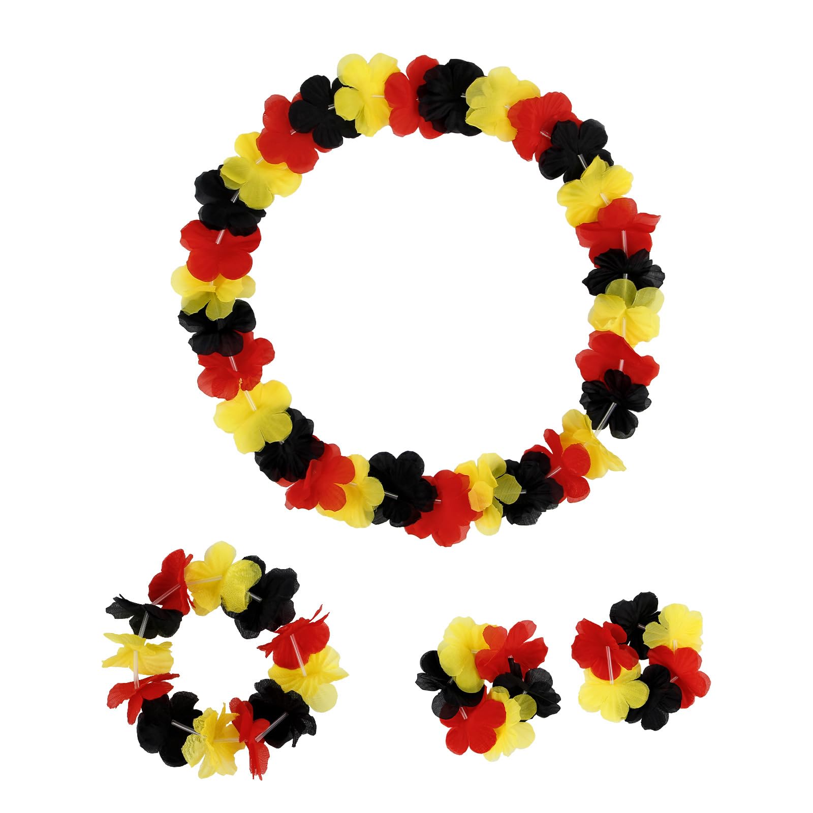 SSKHE Ensemble de Lei de Fleurs Allemagne 2 pièces,Ensemble de Colliers Hawaïens 4 pièces,2 Bandeaux,2 Colliers de Fleurs,4 Bracelets,Lei Hawaïenne en Noir Rouge Or