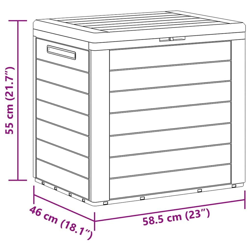 Coffre de jardin marron en polypropylène - 58,5 x 46 x 55 cm - Avec couvercle verrouillable - Résistant aux intempéries - Pour jardin, coussins, rangement, terrasse, balcon