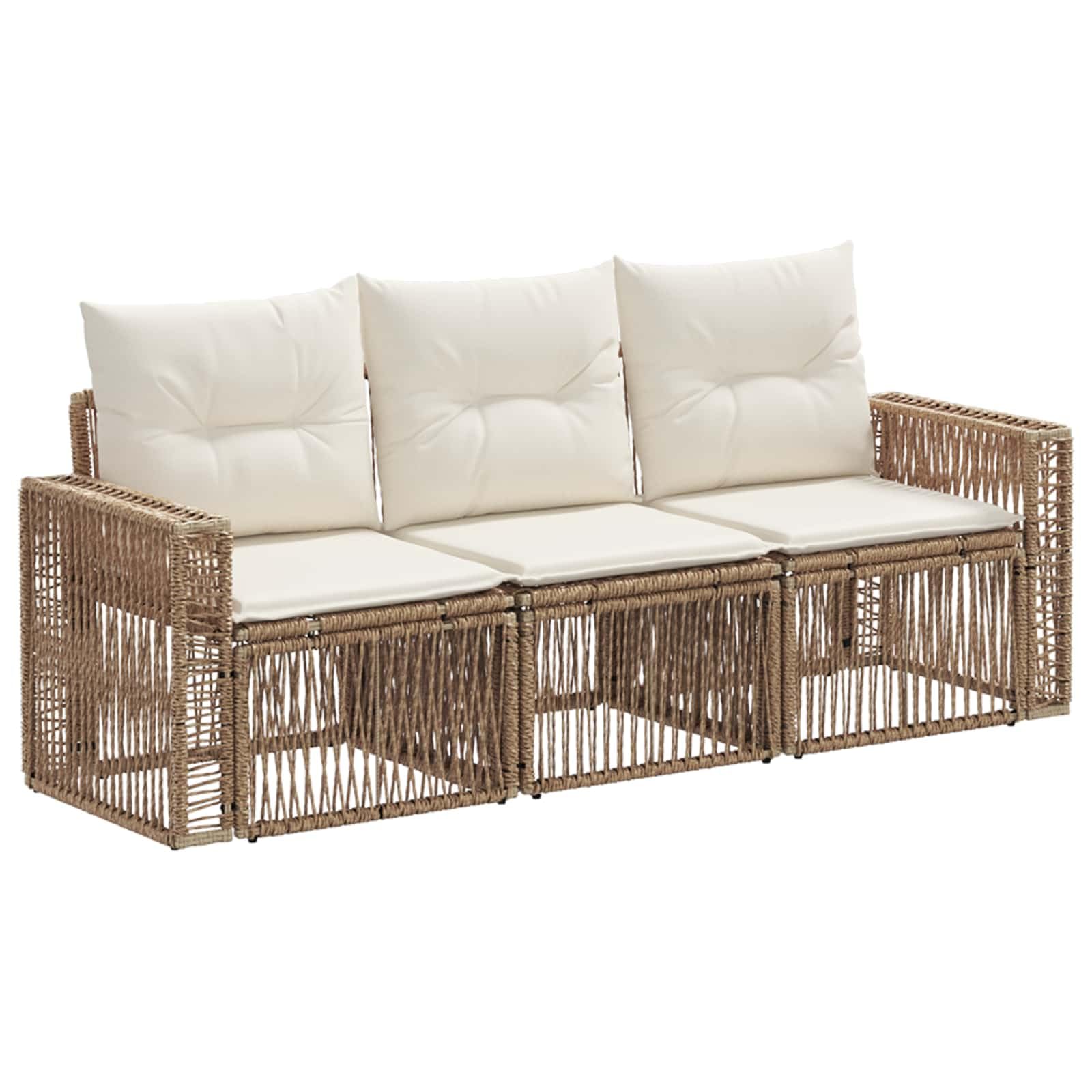 Gartensofa-Set 3-teilig Beige und Cremeweiß Poly-Rattan mit pulverbeschichtetem Stahlrahmen, wetterfestes Outdoor Lounge Möbel für Terrasse Balkon und Garten