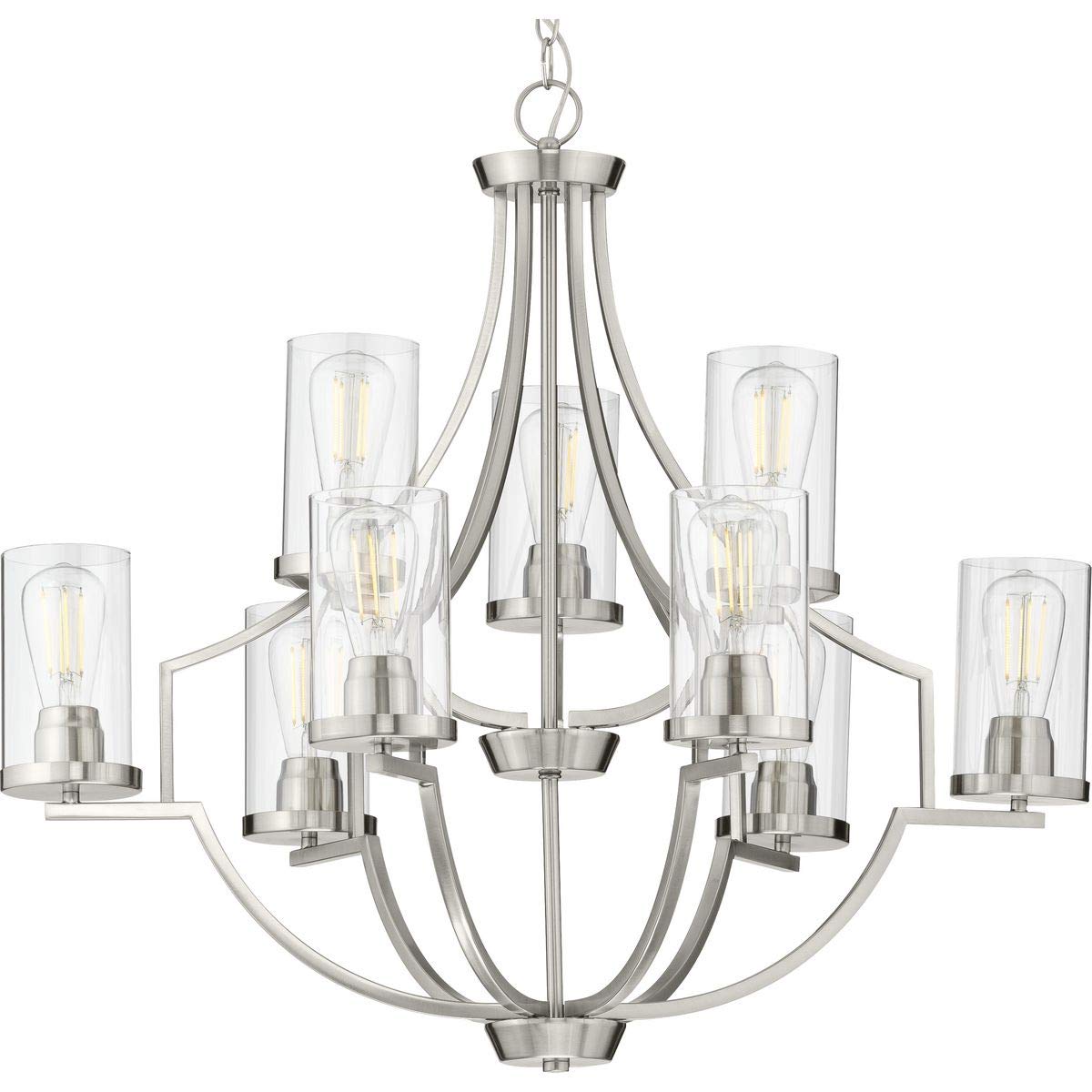 Progress Lighting Lassiter Collection 9-Light Clear Glass Modern Chandelier Light Brushed Nickel, 29.00x32.00x32.00