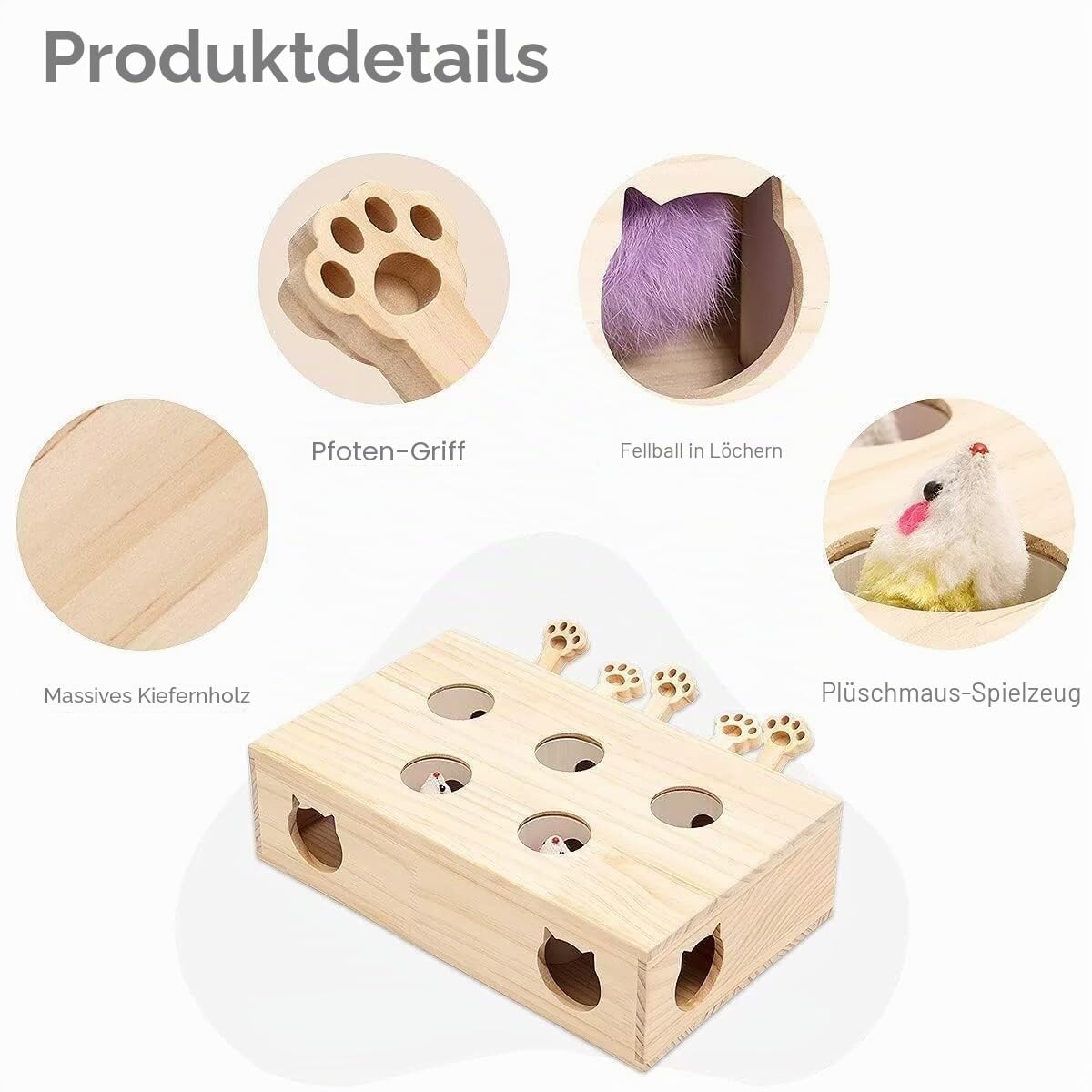 Katze Pop-Up Spielzeug, Katzenspielzeug interaktive Whack-a-Maulwurf Massivholz Spielzeug für drinnen Katzen Kätzchen fangen Mäuse Spiel.