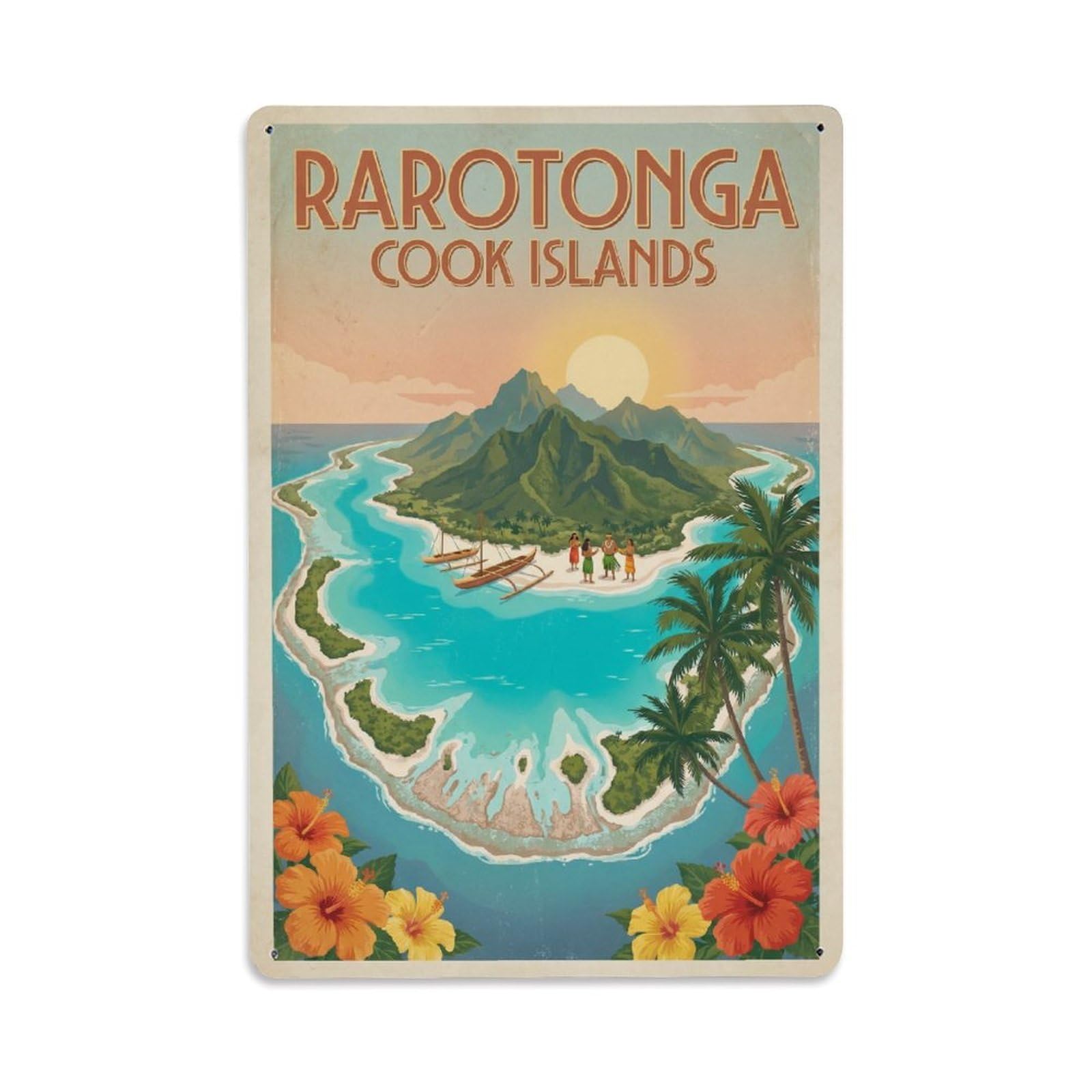 Metal Tin Sign Vintage Travel Cook Islands Rarotonga