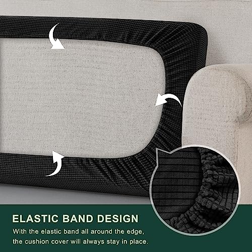 Image of CHUN YI Stretch Couch Cushion Covers Replacement, Fitted Loveseat Sofa Chair Seat Slipcovers Furniture Protector, Checks Spandex Jacquard Fabric(Large,Black)
