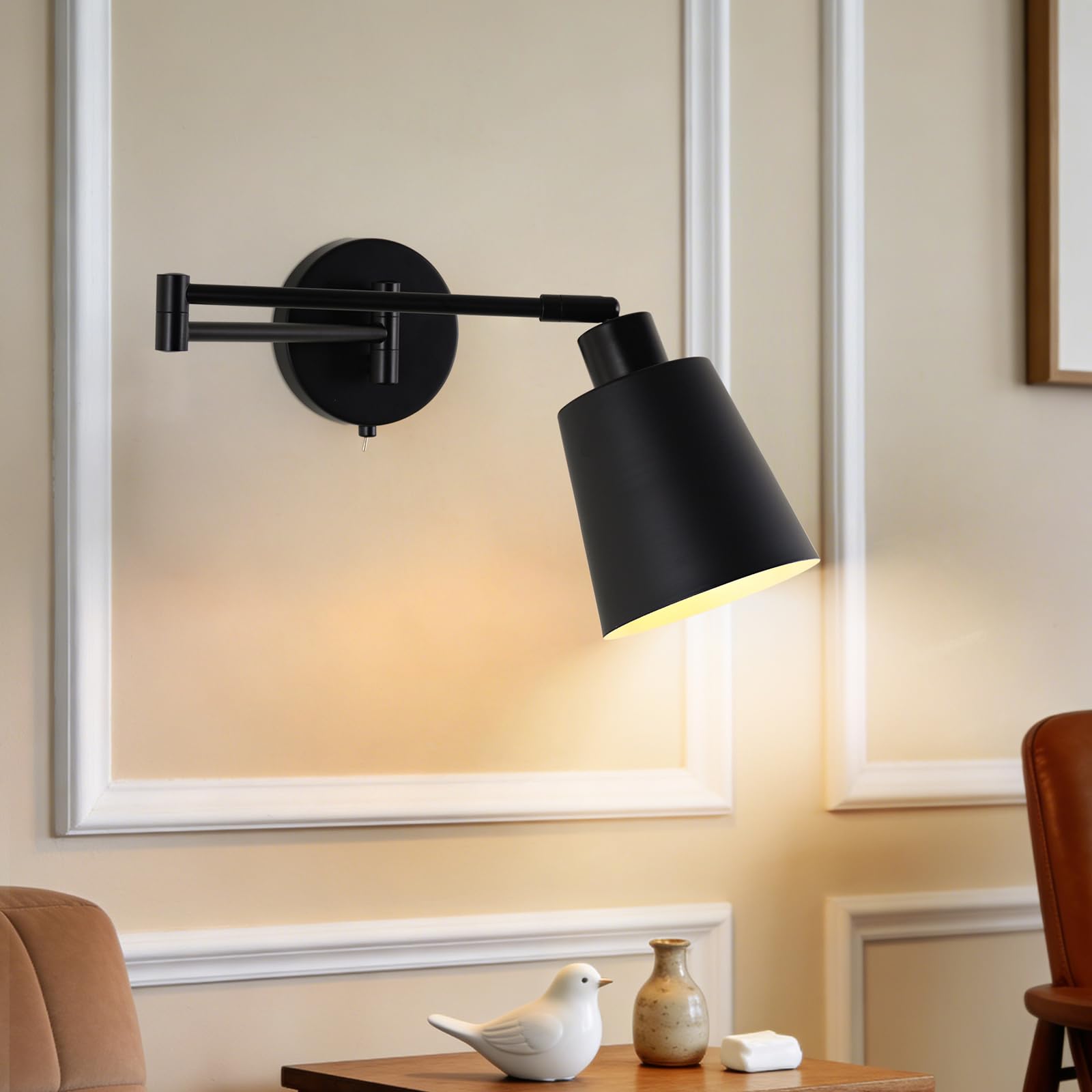 Lampada da parete con braccio orientabile e interruttore Lampada da parete nera Lampadario da parete Lampada da lettura Wall Scone per camera da letto, comodino, soggiorno (lampadina inclusa)