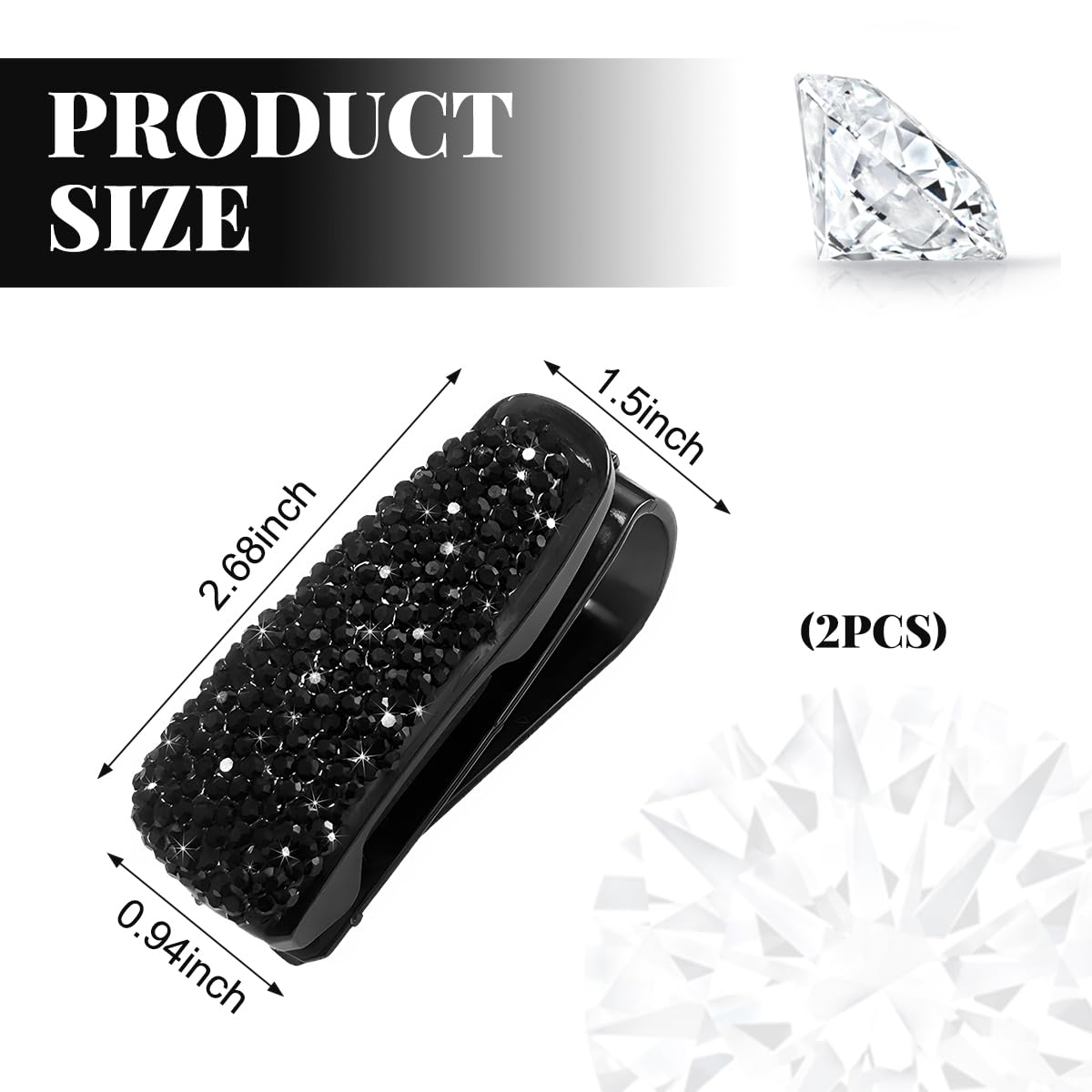 2 PCS Car Sun Visor Glasses Holder Fashion Bling Car Eyeglasses Sunglasses Hanger for Women Girls Glasses Holder — view 2