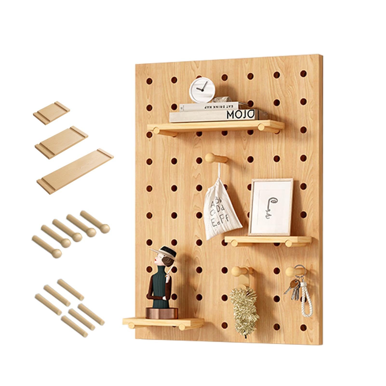 Pegboard Madera Tablero Perforado Escritorio Organizador Herramientas Panel Perforado Estanterias Almacenaje Pared con Accesorios(Natural,60x80cm/24x31in)