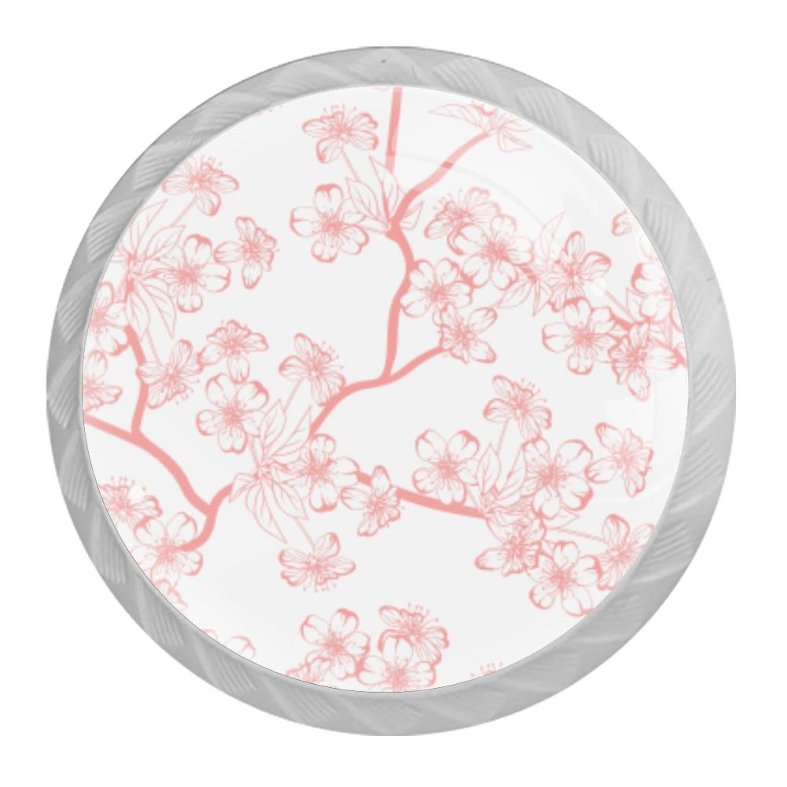 Tqmspg 4 Pieces Drawer Pulls Cherry Blossom Door Knobs Dresser Handles for Kitchen Wardrobe Cupboard Hardware Furniture