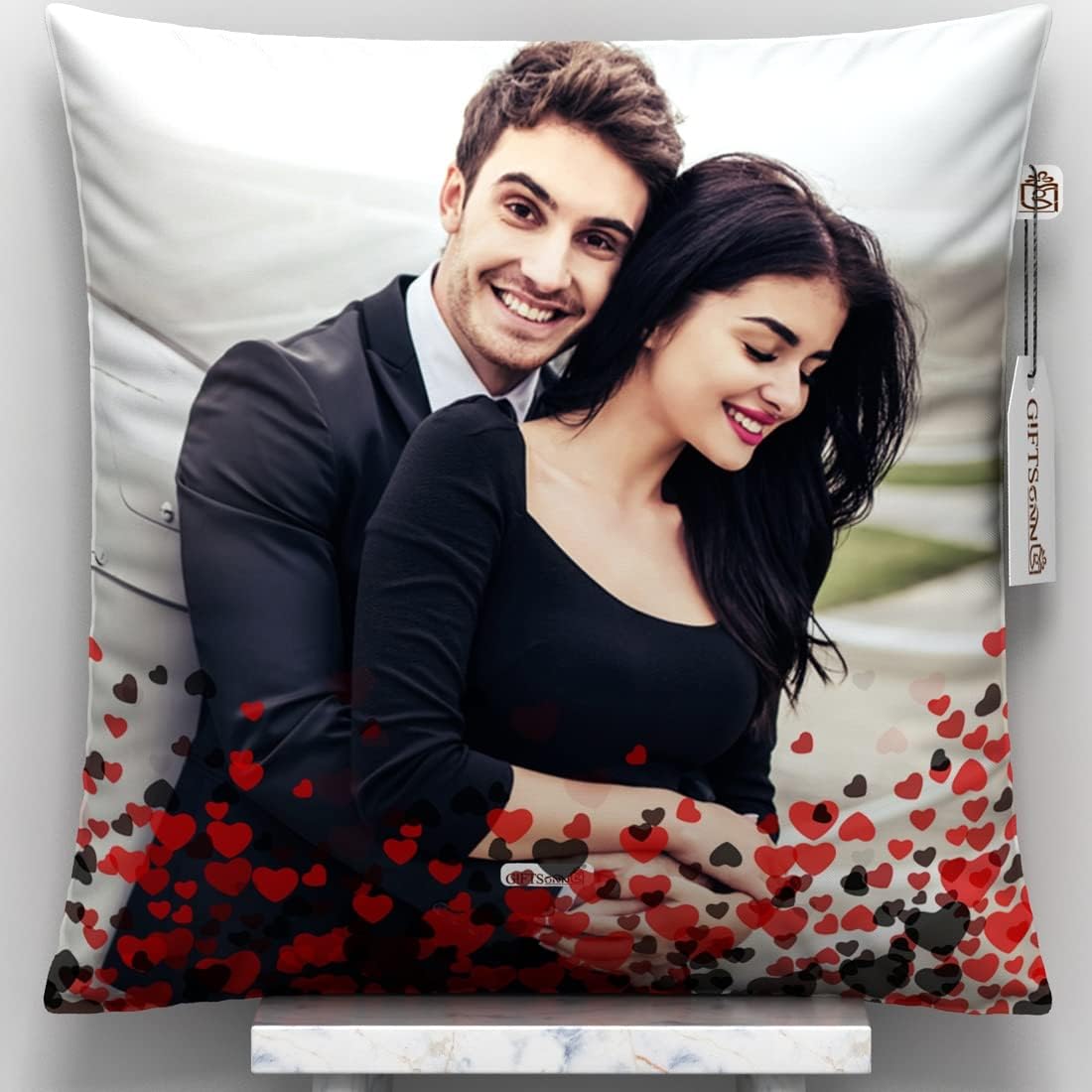 Personalized Photo Pillow/Cushion - (12x12, White) for Rakhi, Brother, Sister, Bhaiya Bhabhi, Birthday, Valentine’s Day, Anniversary