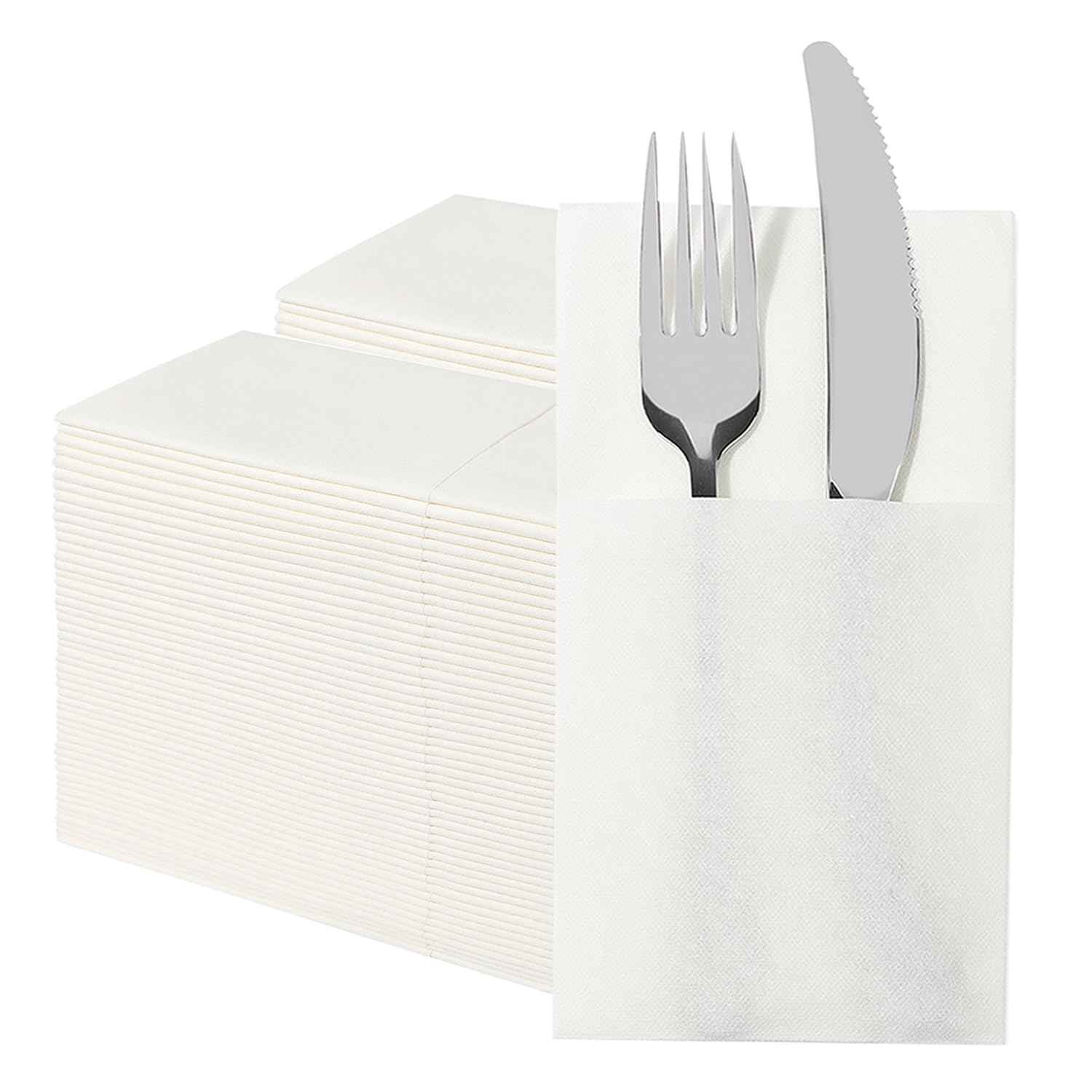 Photo 1 of Disposable Cloth Like Napkins,Linen Feel Party Napkins, Built-in Flatware Pocket, Pre-folded Dinner Napkins, Pack of 100 100 count