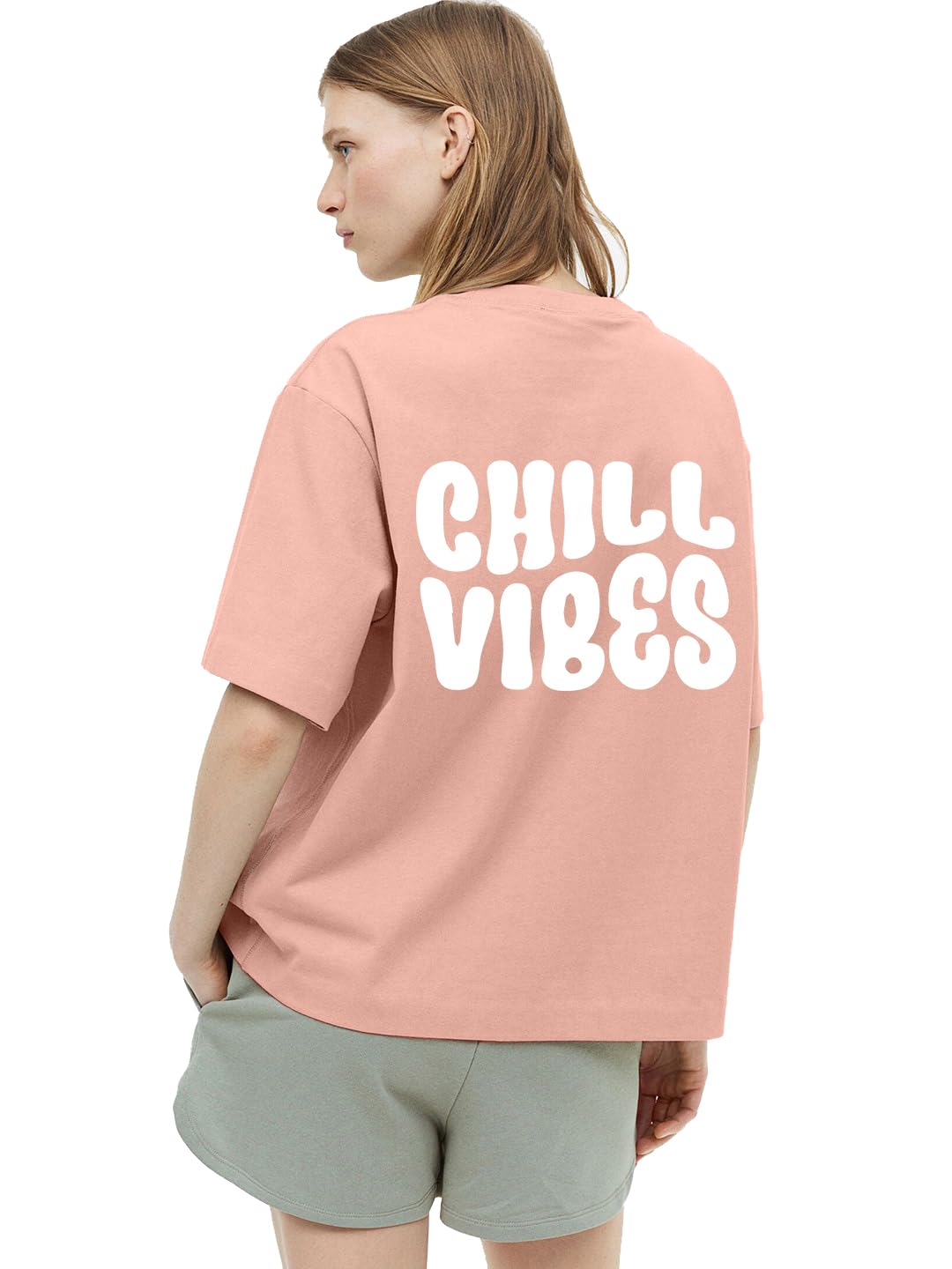 FALTU.CO Chill Vibes Back Printed Women's Cottonblend Half Sleeve Oversized T-Shirt Super Combed Cotton Rich Drop Shoulder Design for a Stylish Look Baggy T-Shirt