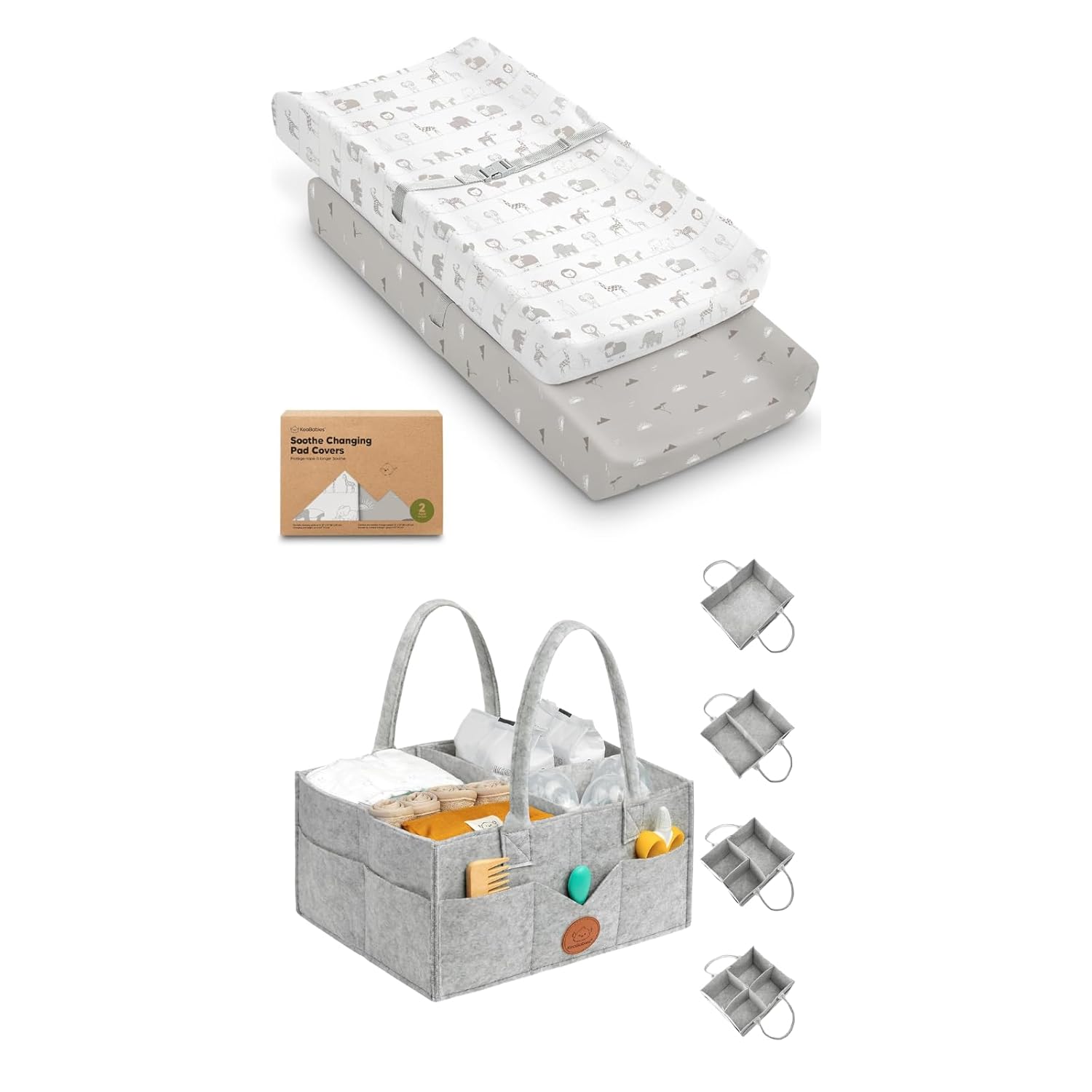 KeaBabies 2-Pack Changing Pad Covers for Girl, Boy and Baby Diaper Caddy Organizer - 100% Cotton Changing Table Pad Cover, Large Baby Organizers and Storage for Nursery