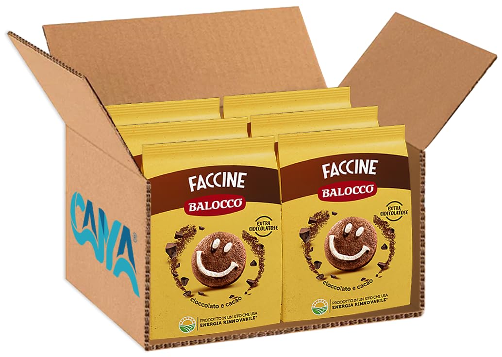 BaIocco Biscotti Faccine Frollini con Cioccolato e Cacao 700g [BOX da 6 Confezioni]