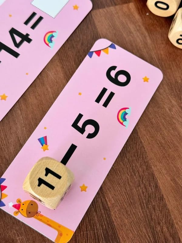 Raindrops Wooden Number Dice Game for Kids | Fun Math Toy with Dice & Activity Cards | Addition & Subtraction Puzzle Game for Preschool Toddlers & Early Age Boys Girls (3+ Years) 4