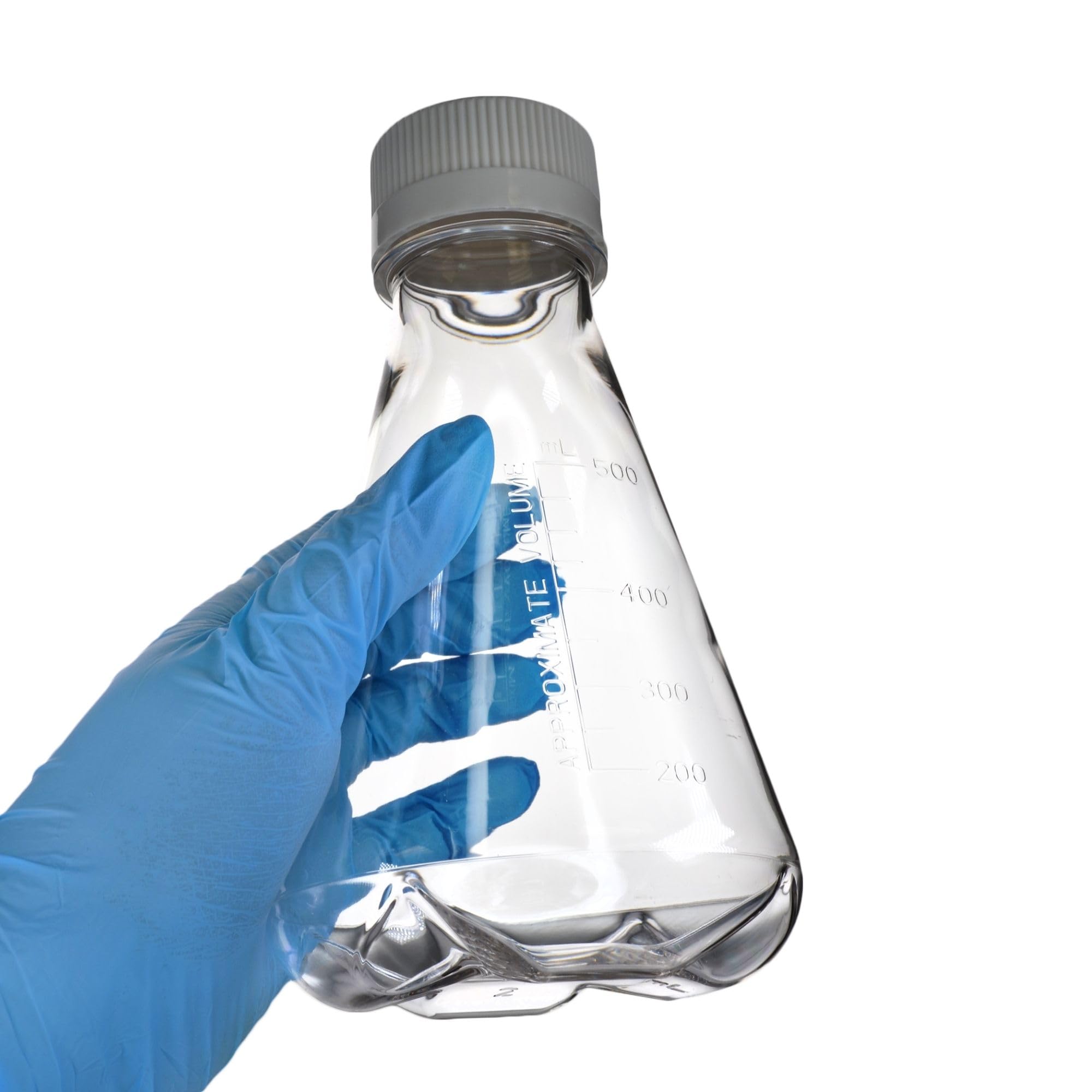Eisco - Paquete de 12 frascos Erlenmeyer de PETG estériles de 500 ml, sin ventilación, fondo deflectado, esterilizado gamma, clase VI, grado de laboratorio, almacenamiento químico, cultivo celular