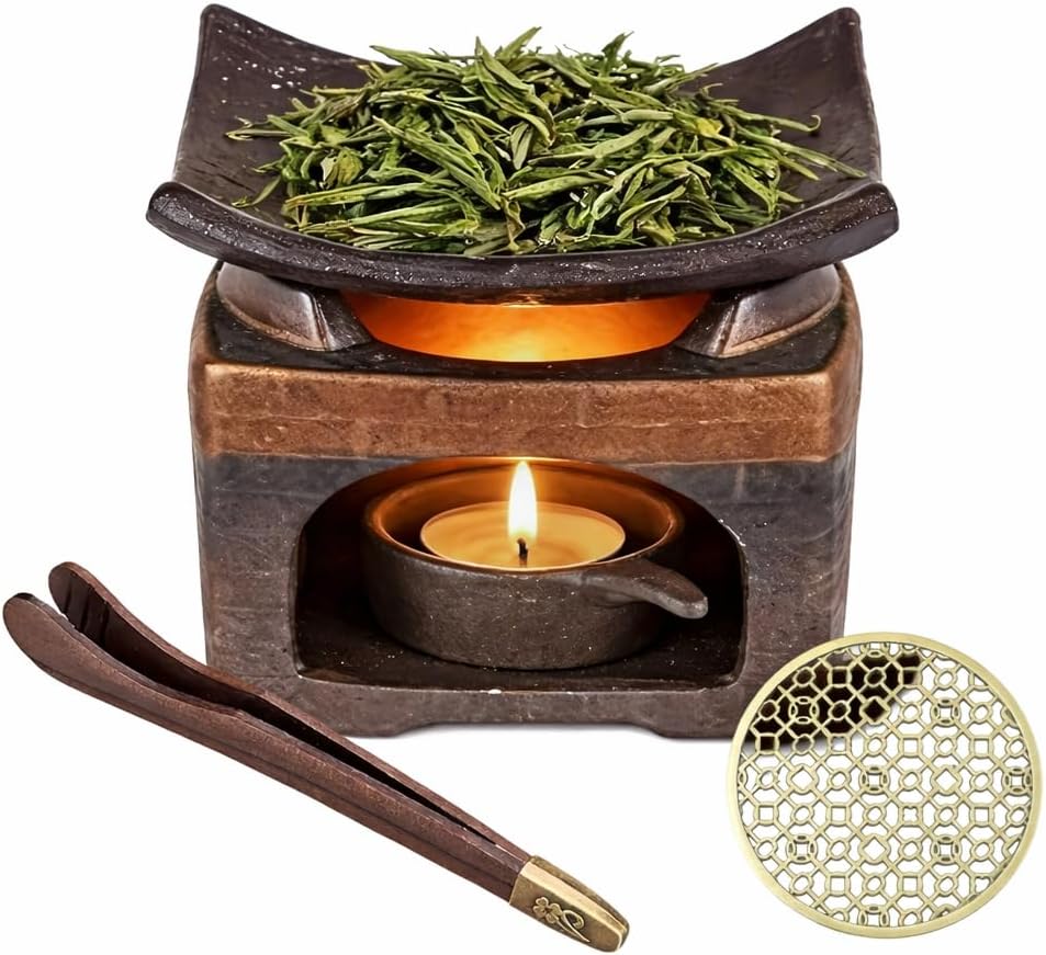 Cedar Aromatherapy Burner & Ceramic Oil Warmer for Home & Office (Heat-Resistant Baking Tray + Eaves Oven + Accessories)