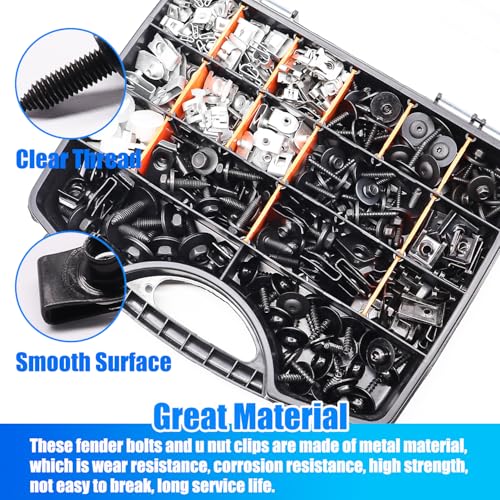 Image of 260Pcs Automotive Body Bolt & U-Nut Clips Kit, 21 Sizes Multipurpose Fender Liner Clip M4.2 M6 M8 1 /4Inch Fender Bolts Body Fastener Clips for Most Cars Bumper Engine Splash Shield