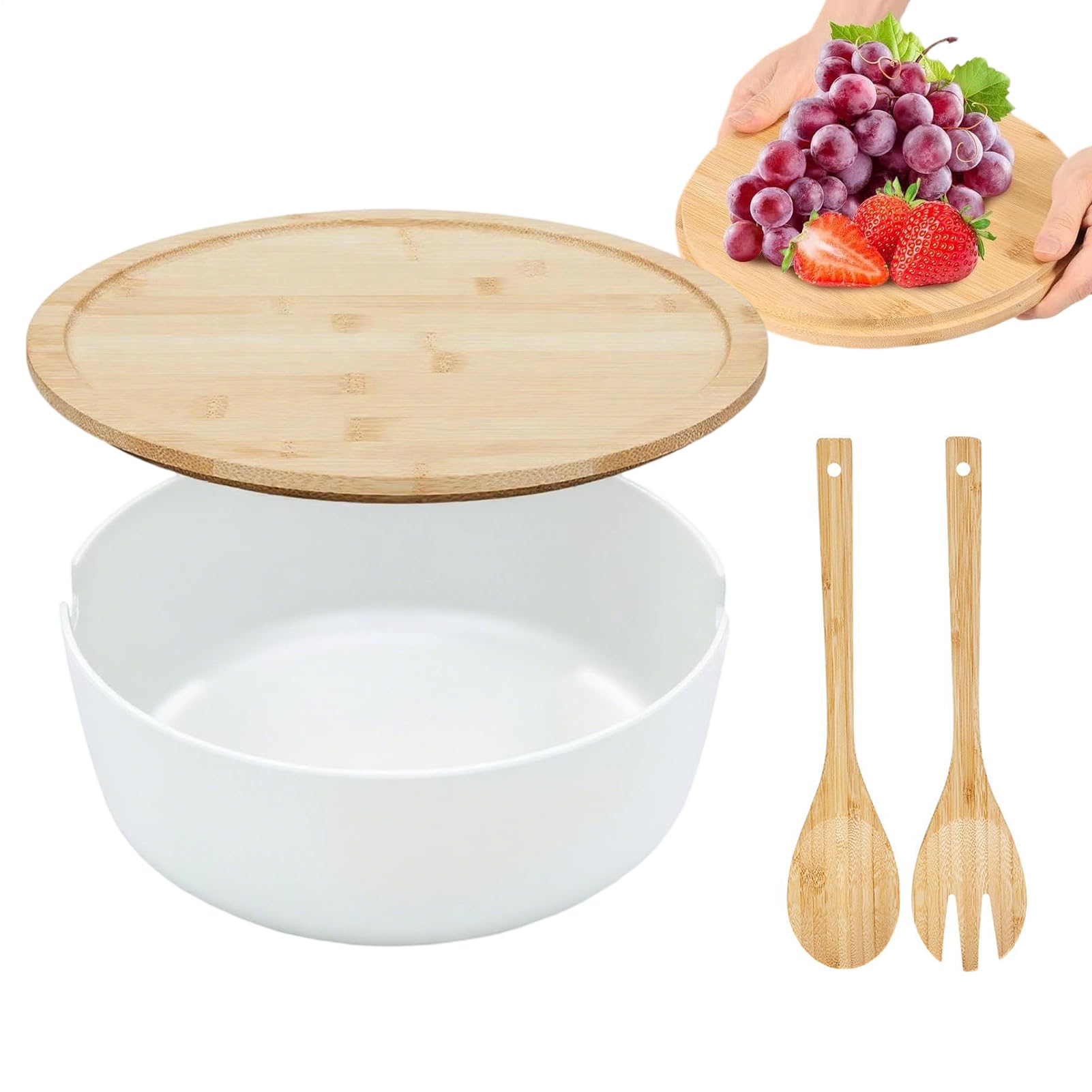 Ciotole Grandi Per Insalata Da Portata In Legno Per Cucina Servire Frutta | Insalatiera Con Coperchio Contenitori Per Snack Pasta Cereali Noodle E Preparazione Pasti Cas