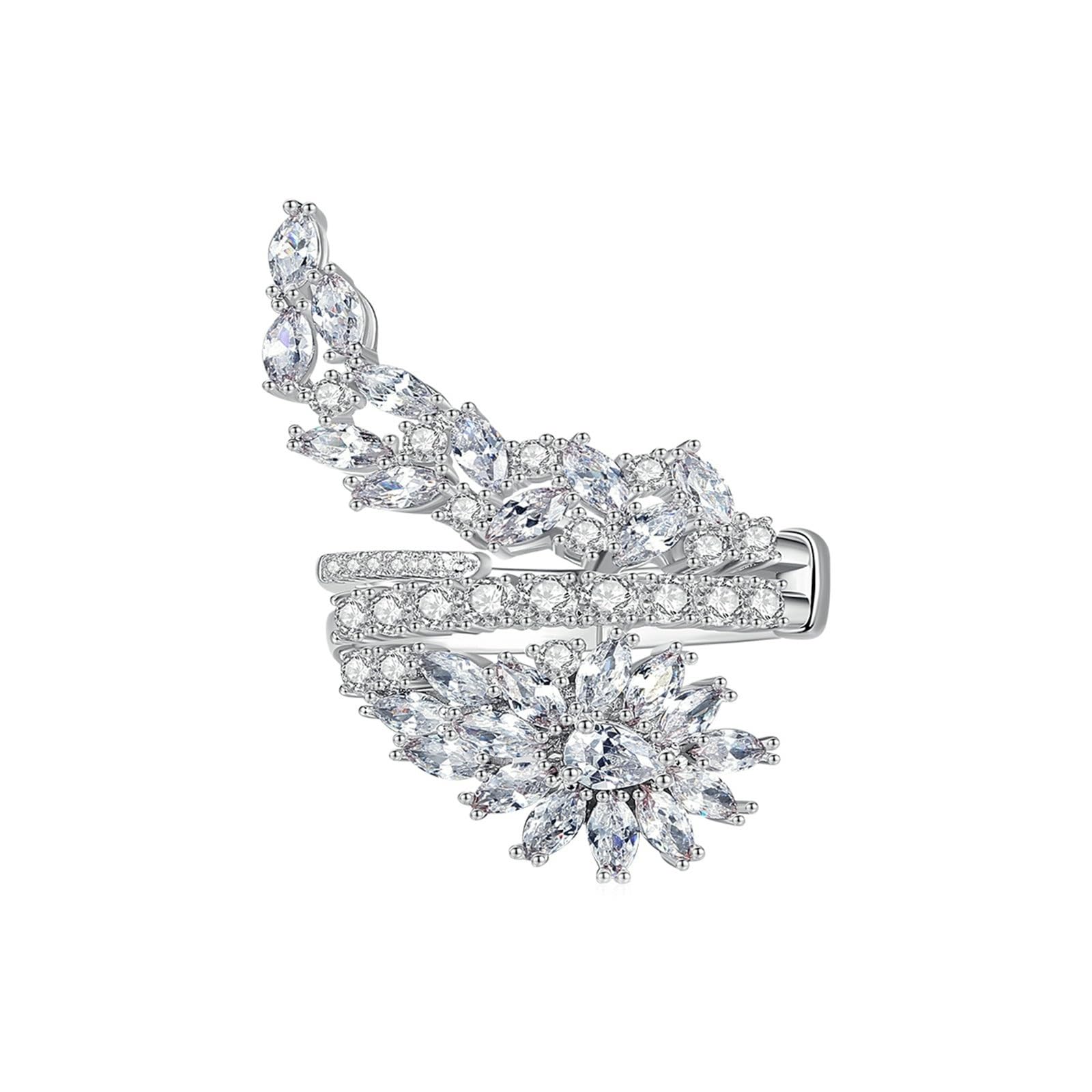 Moissanite pierścionek rocznicowy białe złoto pierścionki dla kobiet 18-karatowy niemetalowy znaczek (tylko moda) kwiat z cyrkonią rozmiar H 1/2 moda dla lesbijek biżuteria ślubna