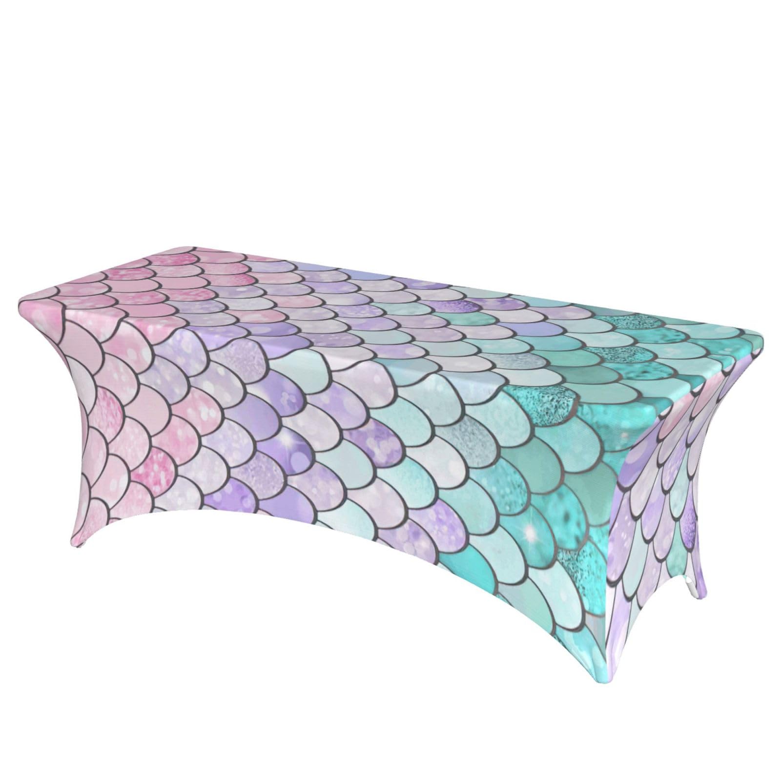 AYYQWE Mermaid Pastel Pink Purple Aqua Tea Print Elastic Rectangular Tablecloth For Banquet Outdoor Picnics Office Table Cover
