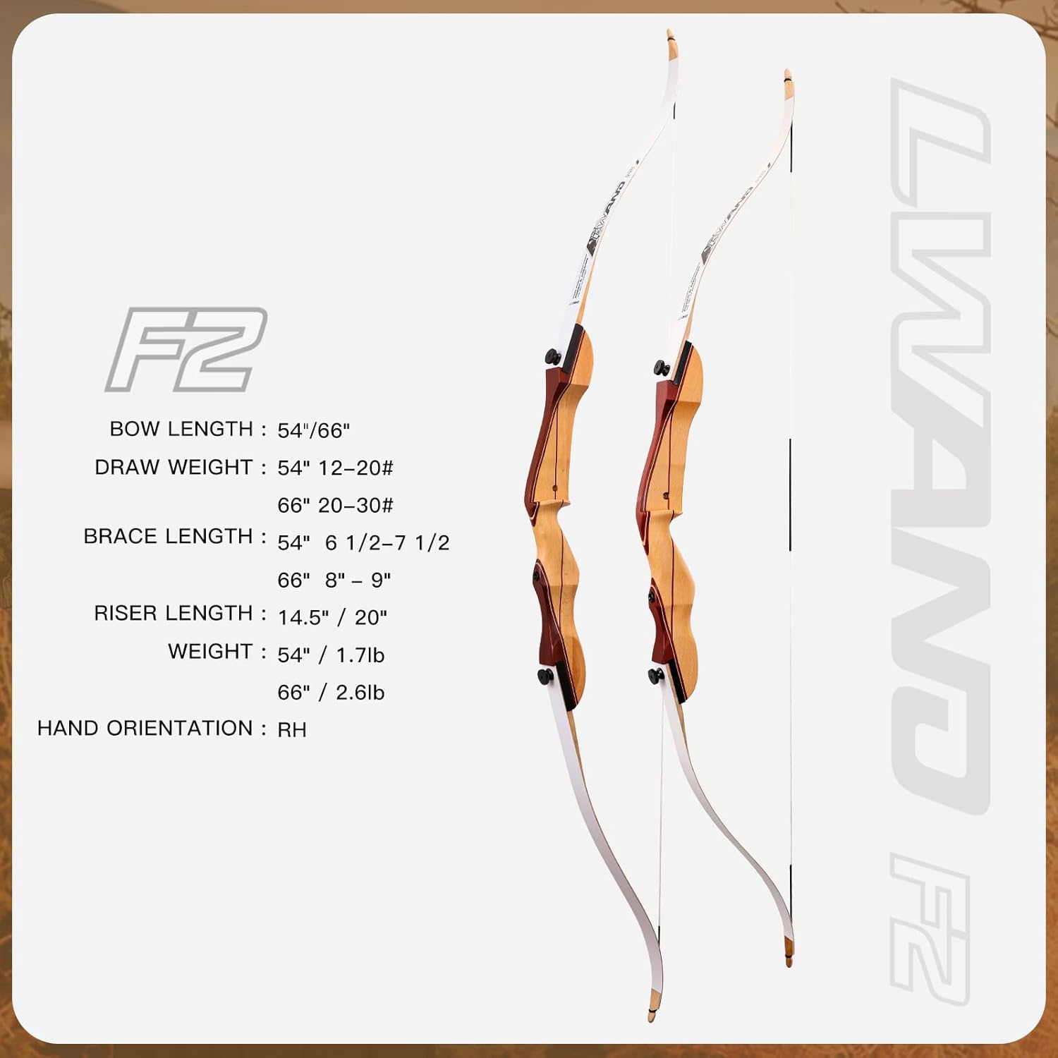 LWANO 66" Recurve Bow and Arrow Set for Youth & Beginner, Archery Beginner Set for Adults, 20/22/24/26/28/30 Inch Wooden Takedown Recurve Bow Package for Training, Practice & Competition - RH Only