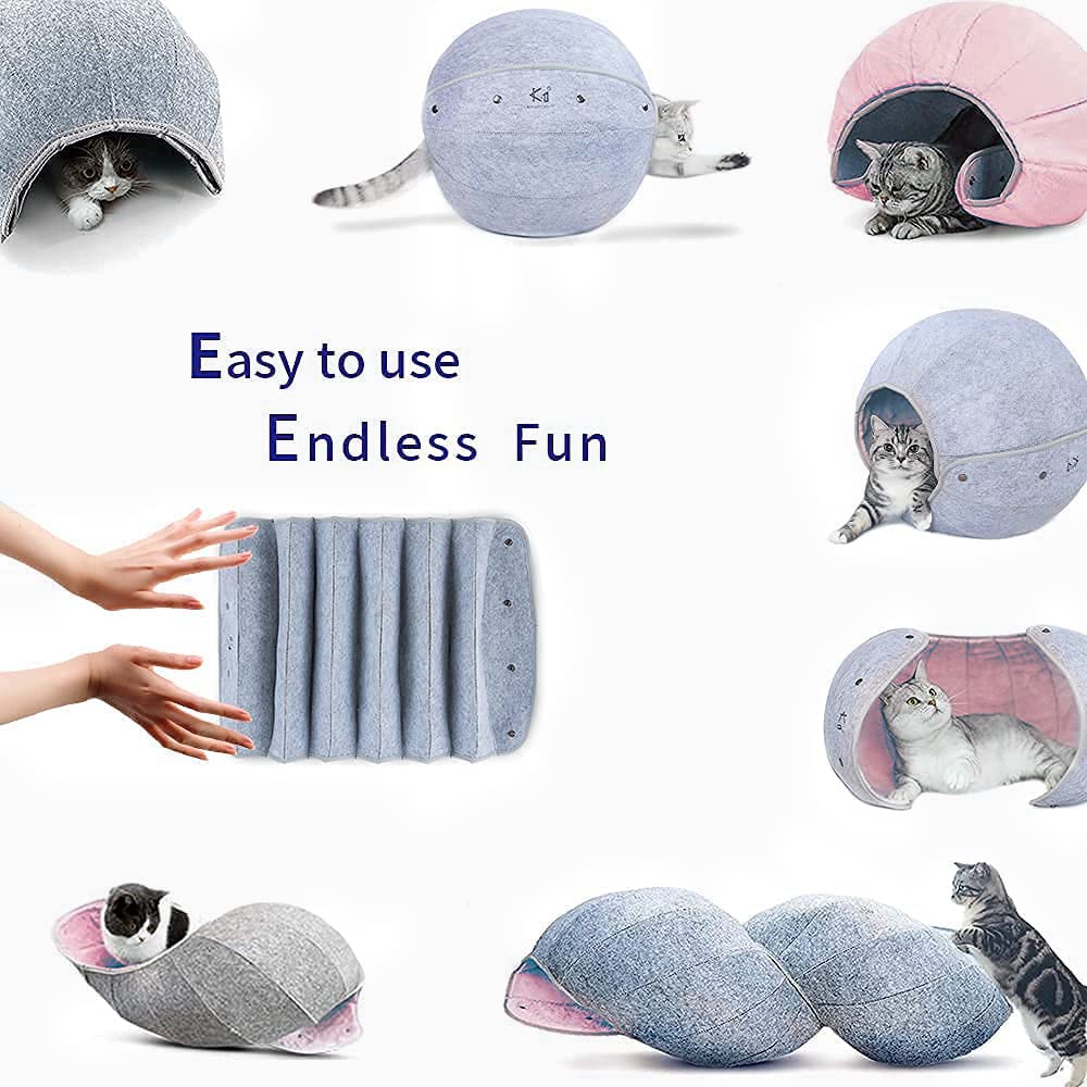 Camas para gatos de interior, plegable y lavable, de fieltro, cama cueva de gato, resistente a los arañazos, cómoda casa de gato, juguete (rosa)