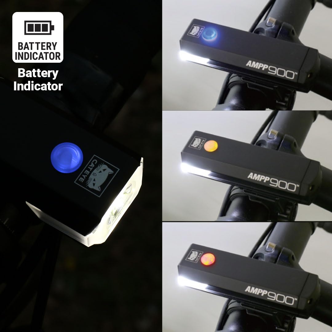 CatEye Set di luci per bicicletta, 900 lumen, anteriore e posteriore a LED, con lenti OptiCube, modalità multiple, alta visibilità MTB, illuminazione ricaricabile per guida notturna, accessori CatEye