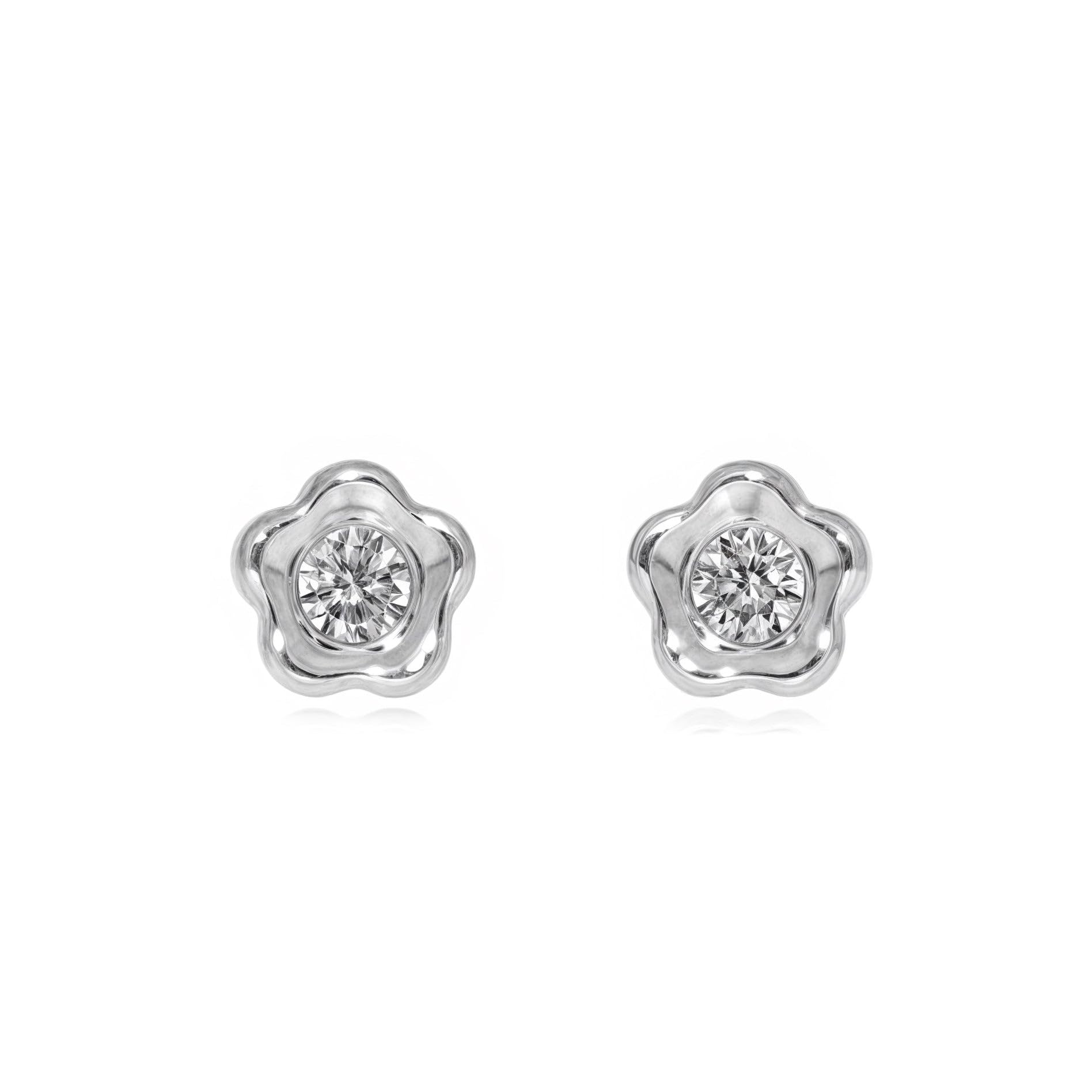Mondepetit - Orecchini bambini fiore margherita Zircone Oro Bianco 18K - Scatola Regalo - Certificato di garanzia