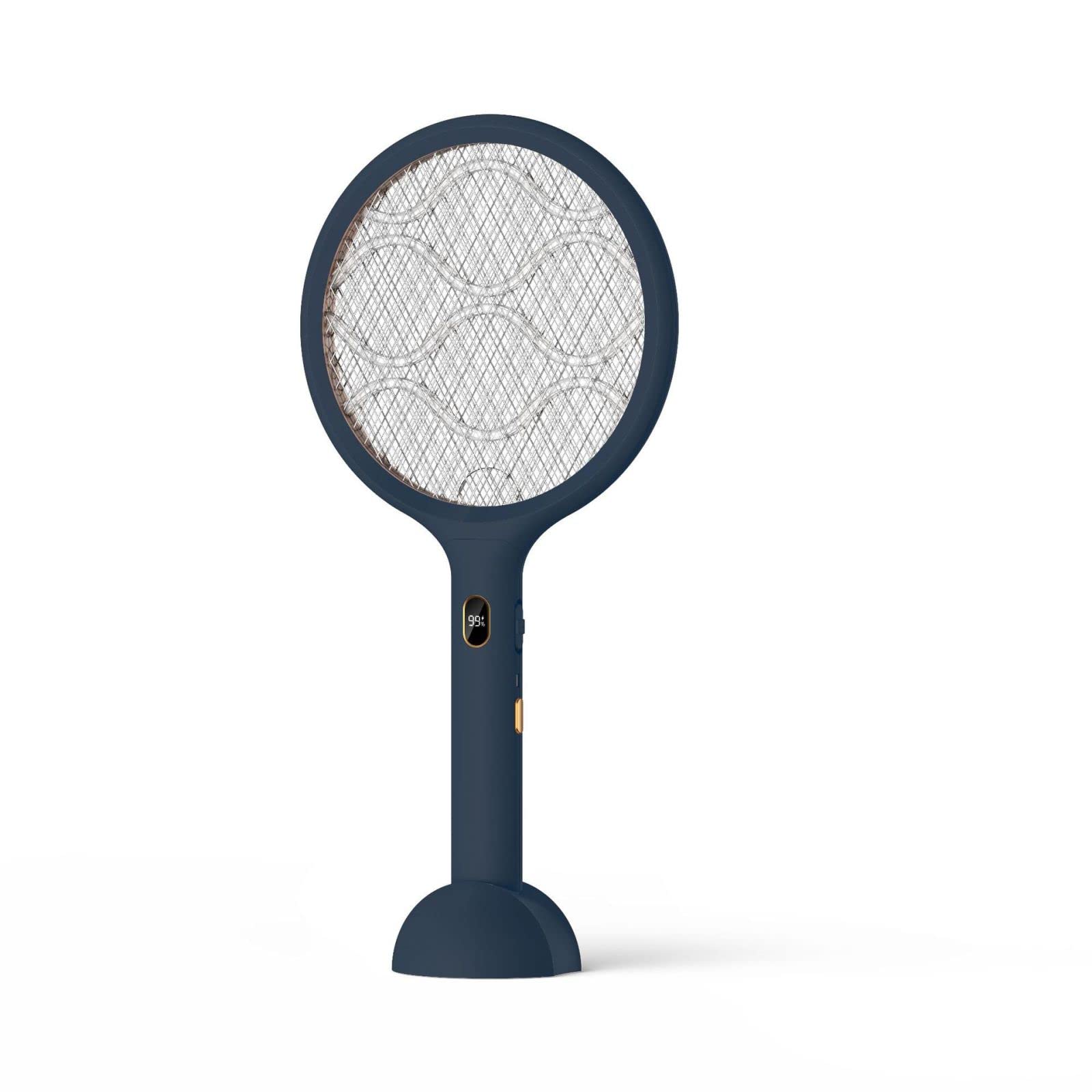 FAXIOAWA Tapette à Mouche électrique, Raquette Intelligente Fly Zapper 2600 V intérieure et extérieure, Affichage numérique Intelligent, Base séparée, Bleu