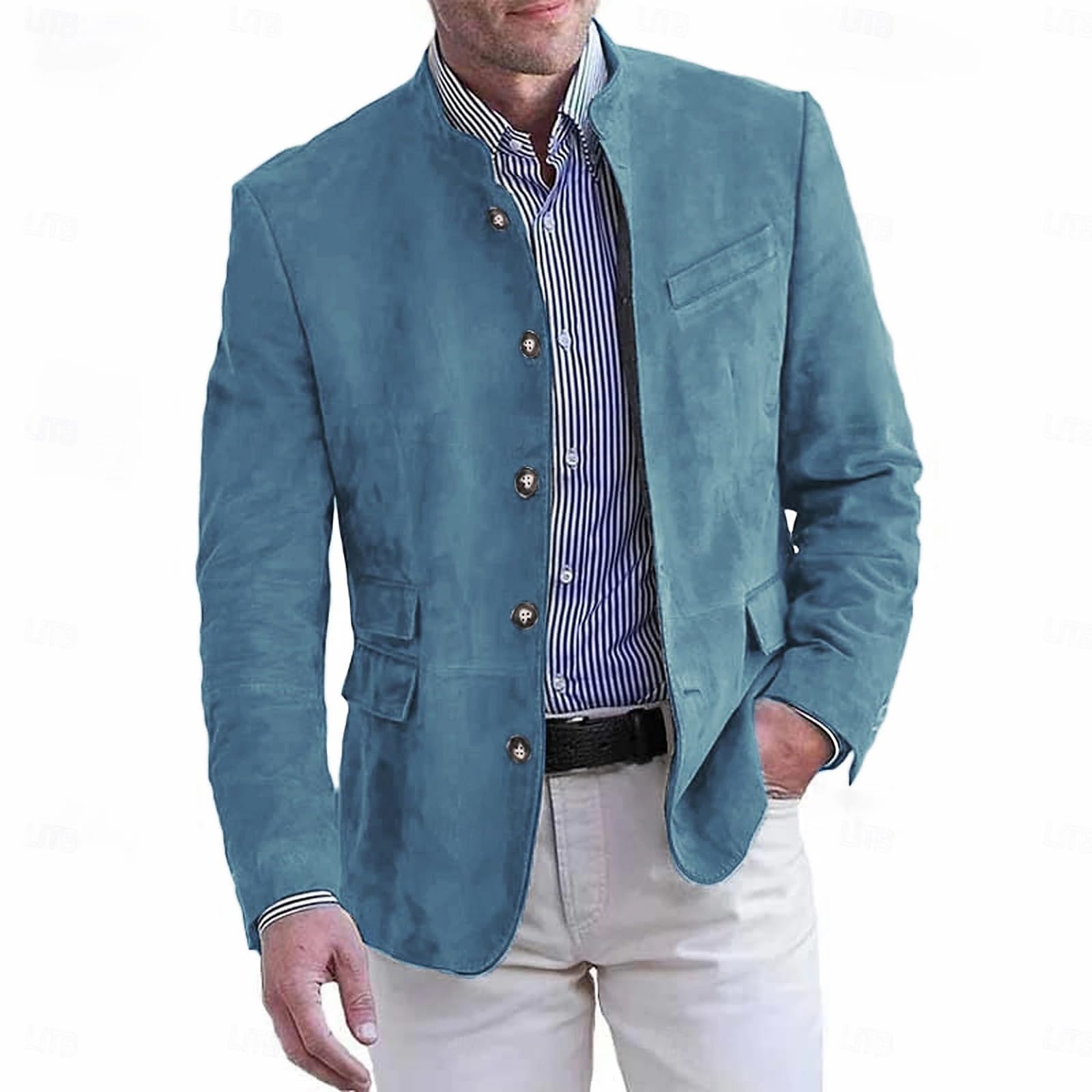 Herren Hemdjacke ohne Kragen Business Jacke Übergang Blazer Jacke Sportlich Trachtenjacke Vintage Herrenjacke Übergangsjacke mit Knöpfen Herbstjacke Elegant Freizeitjacke Männer Arbeitsjacke