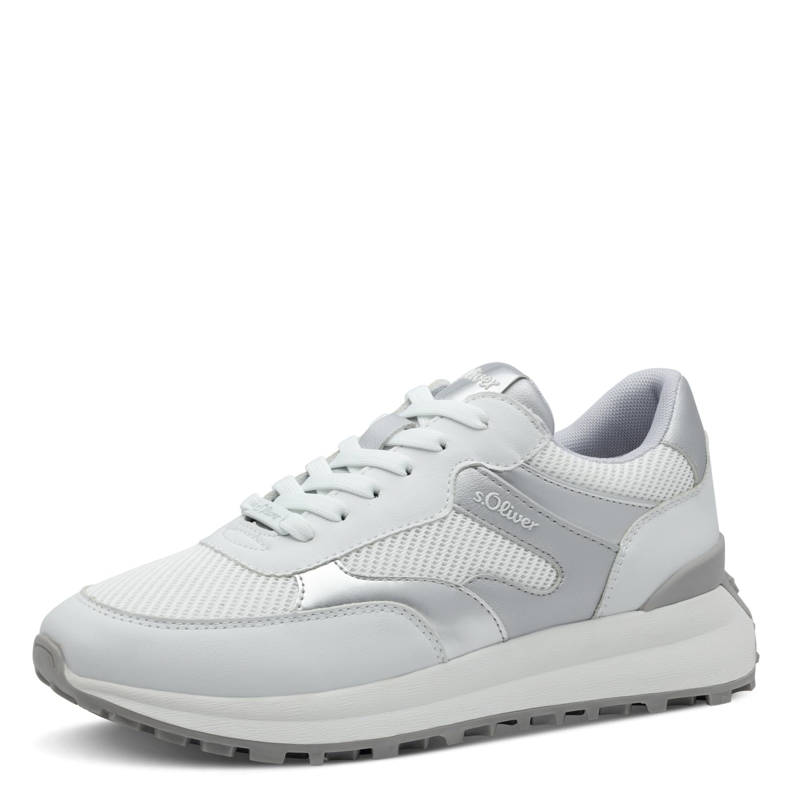 s.Oliver Women's Flat Trainers with Laces, Sporty, White Silver, 5 UK