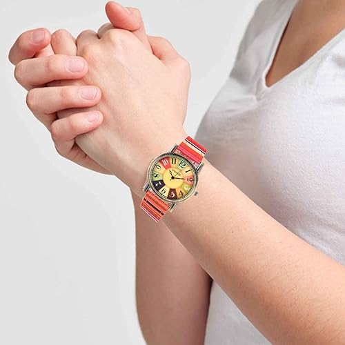 Miniatura 2 de Relojes con patrón de arco iris multicolor, reloj hippie bohemio peculiar, maravilloso regalo para mujeres, reloj de correa tejida de piel sintética