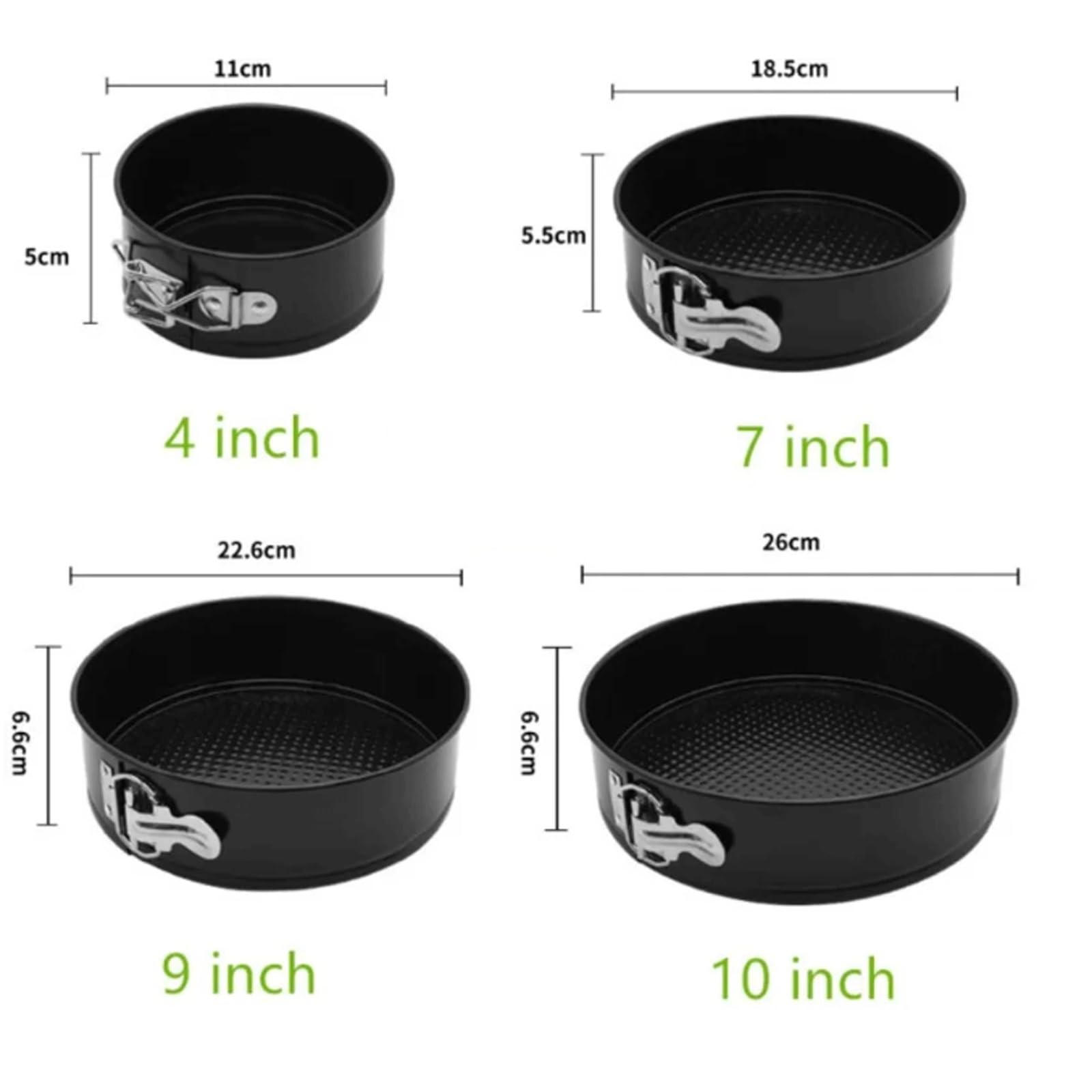Ensemble de 4 moules à charnière ronds fond amovible, en alliage d'aluminium anodisé antiadhésif