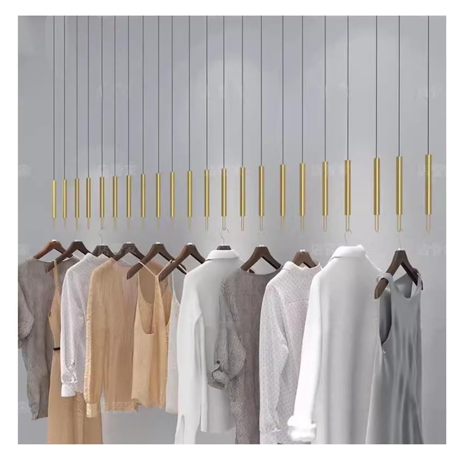 JKJZSALJ Clothing Store Ceiling Hanging Garment Racks, Retail Store Ceiling Rings Hanging Hangers Height Adjustable Boutique Commercial Garment Rod Combination Clothes Organizer Clothe,Gold,8PCS