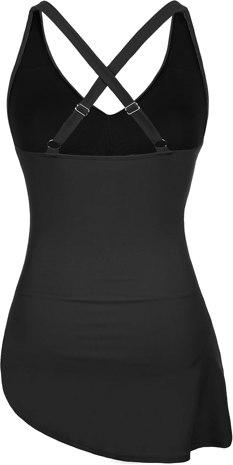 Hilor Women's Underwire One Piece Swimdress V Neck Swimsuits Tummy Control Swim Dress Slimming Skirt Bathing Suit - Image 7