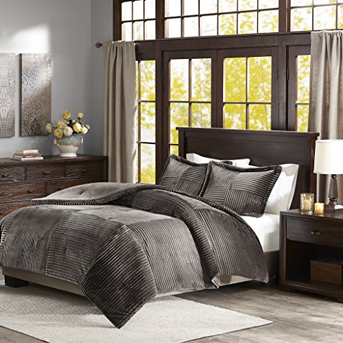 Lowest Price Madison Park Parker Corduroy Ultra Soft Luxury Premium Plush Comforter Mini Bedding Set, King/Cal King, Grey
