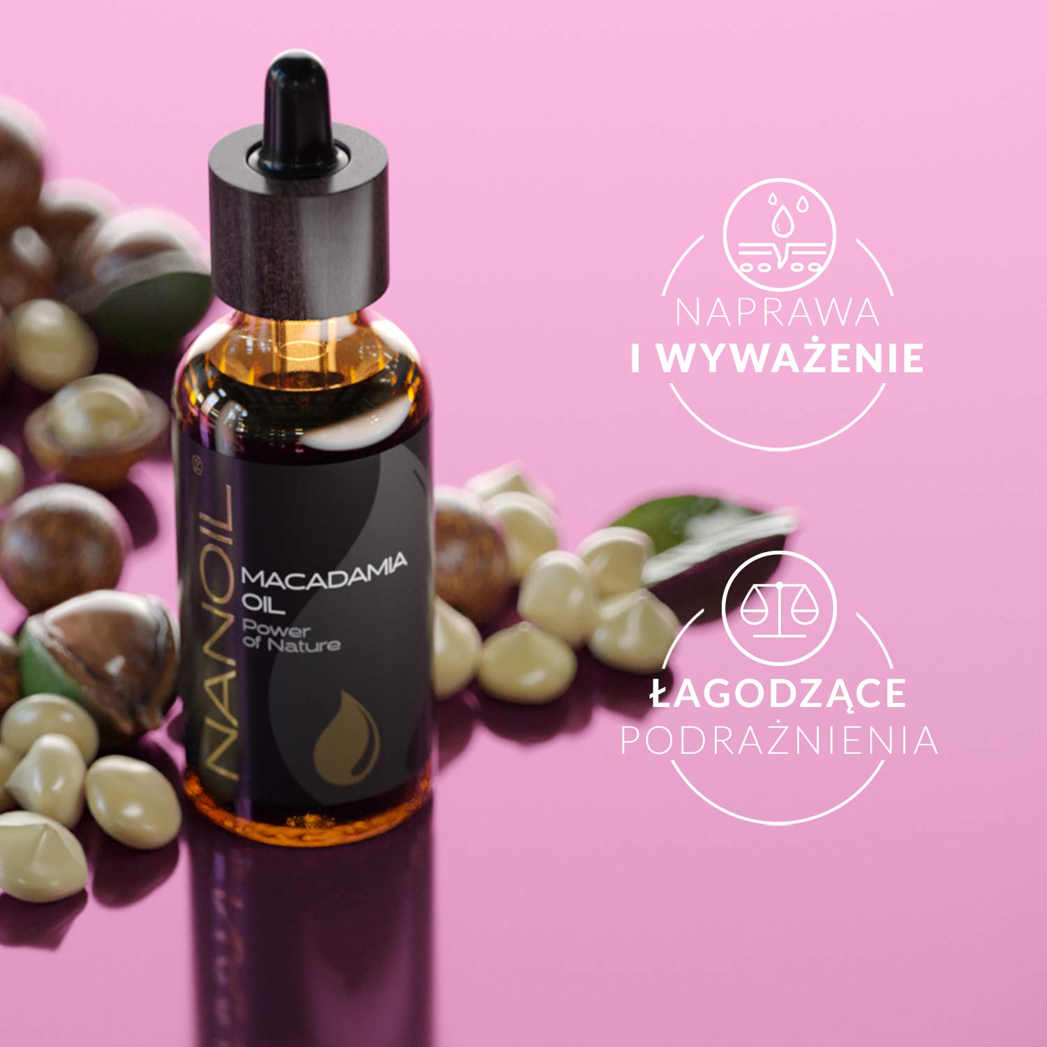 Olejek makadamia Nanoil Macadamia Oil 50 ml – naturalny, zimnotłoczony i nierafinowany olejek do pielęgnacji włosów, ciała i twarzy, odżywienie, ochrona i wzmocnienie