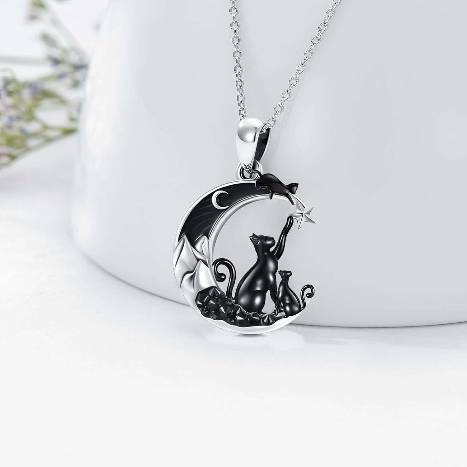 Gothic Jewelry Bat/Cat/Wolf/Dragon/Owl/Fox/Spider/Sun Pendant Sterling Silver Crescent Moon Necklace for Women Black Jewelry Gifts
