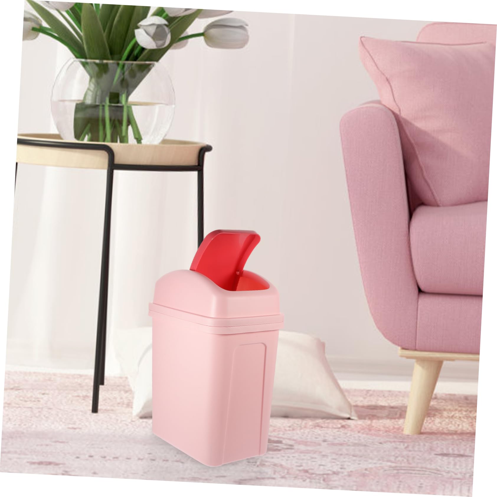 Levemolo Cream Tall Rectangular Waste Bin Kitchen Scrap Basket Lid Bathroom Trash Can Swing Lid