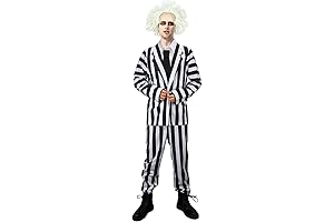 Men Black And White Beetlejuice Costume Suit Halloween Cosplay Scary Movie Outfit 80s