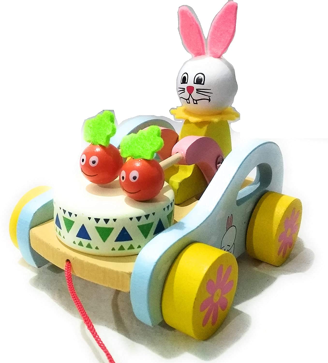 Neotea Wooden Pull Along Toy of Cute Rabbit Drumming Pull Along Car with Attached String | Wooden Drum Musical Pull Along Toy, Baby Early Walking Pull Toy Vehicle for Babies Multicolor Pack of 1 (B0B1PV5FJR) Amazon Price History, Amazon Price Tracker